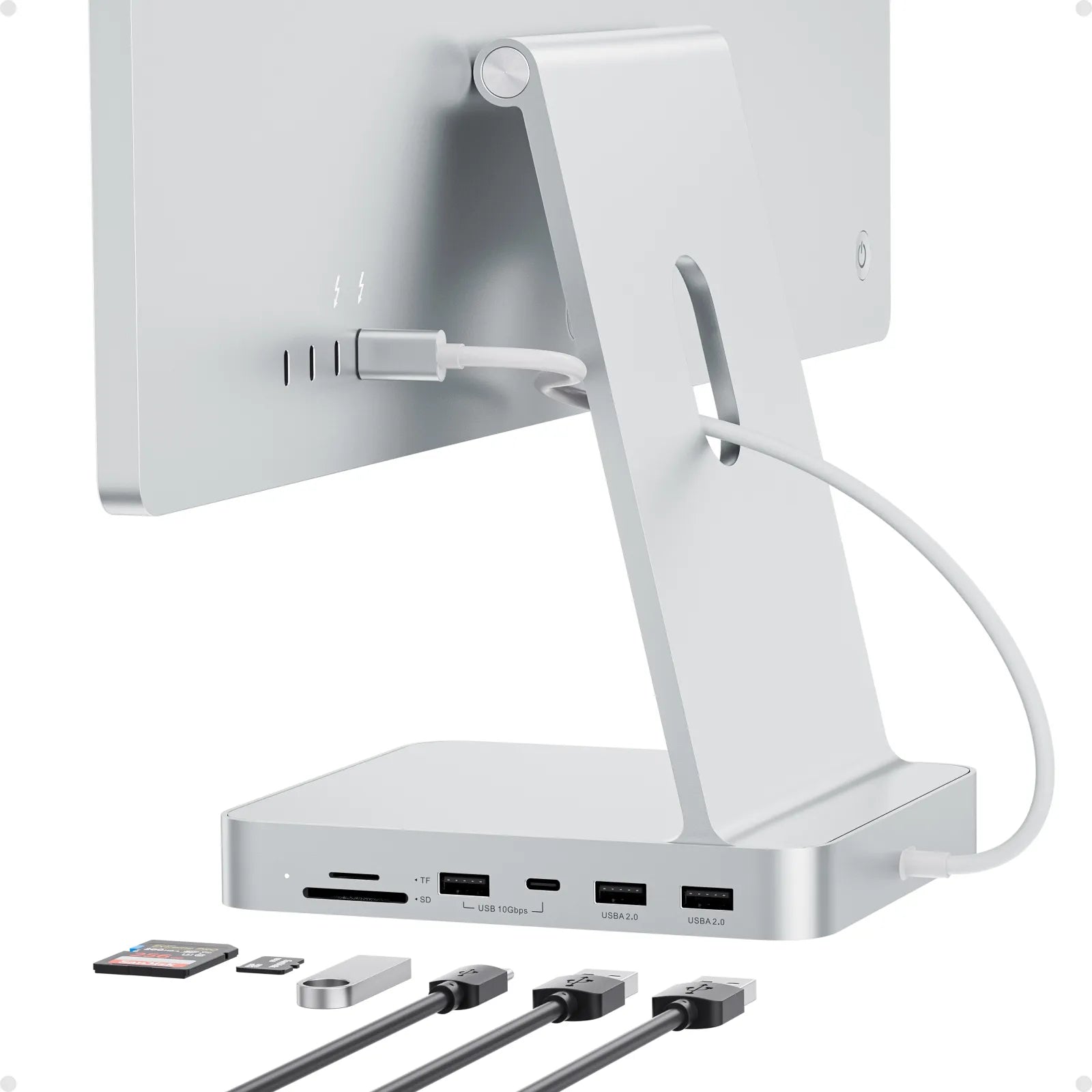 PULWTOP USB C Hub For iMac 24" M1/M3/M4 ( 7-in-1, M.2 SSD case, Silver)