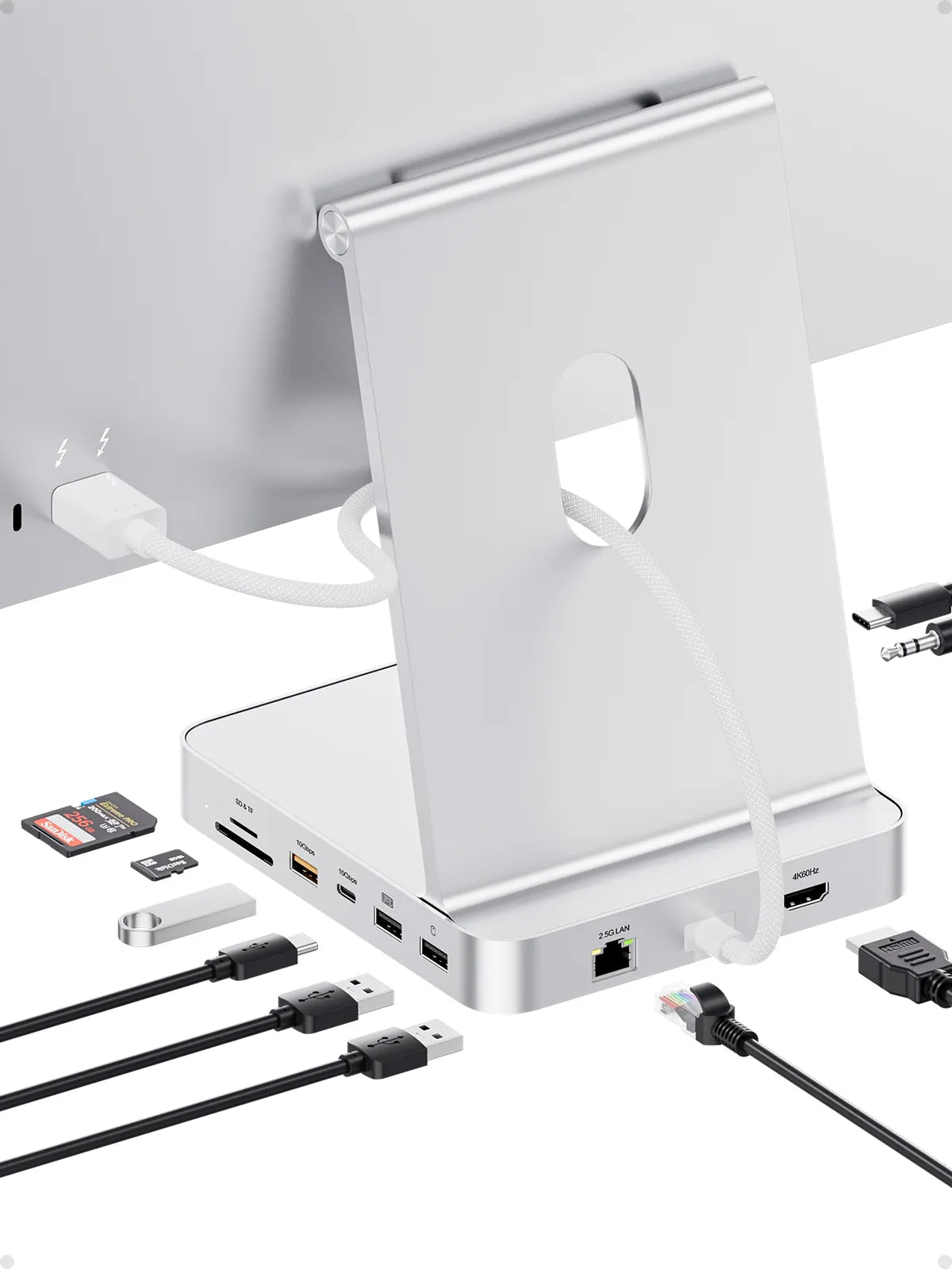 PULWTOP USB C Docking Station For iMac 24" M1/M3/M4 ( 11-in-1, M.2 SSD case, Silver)