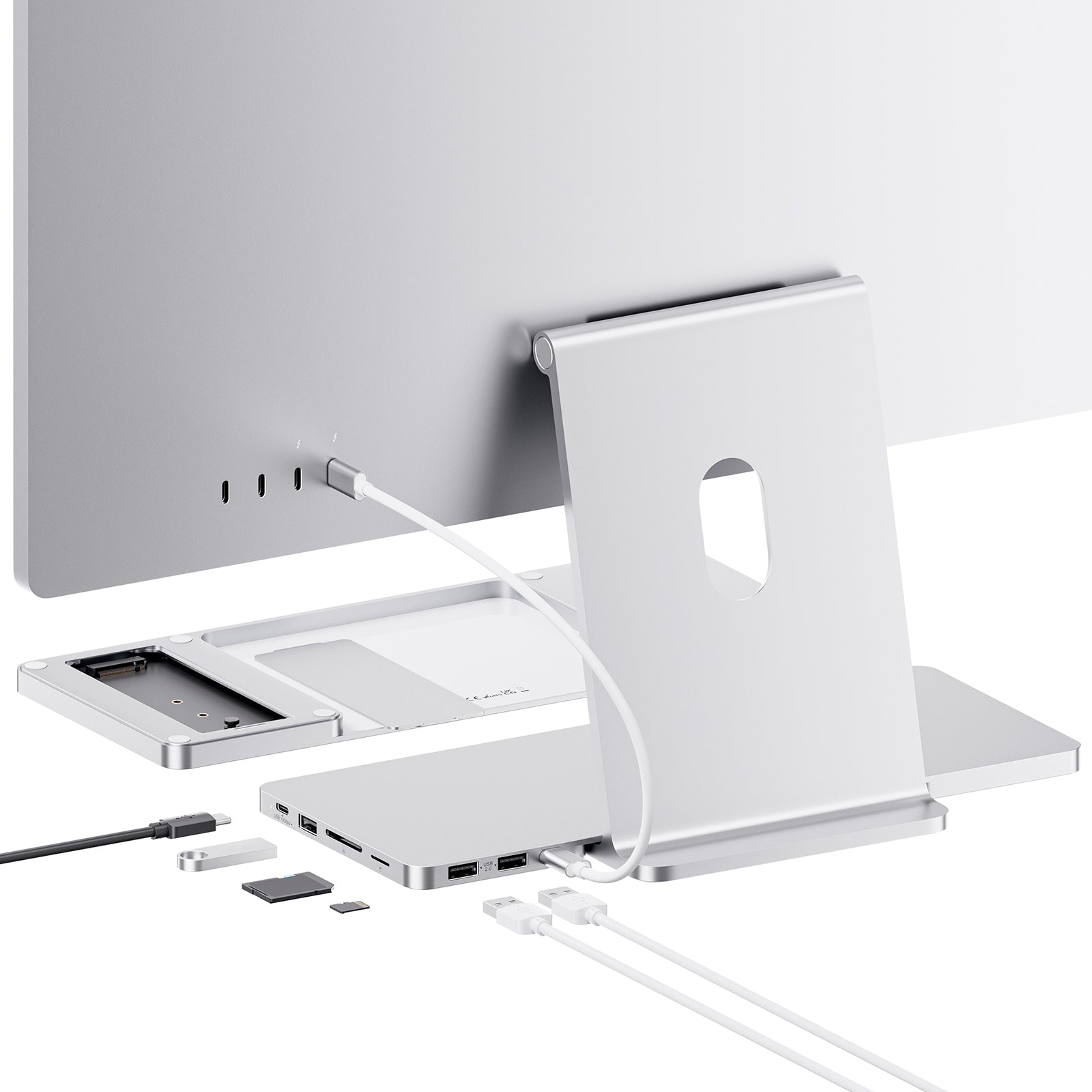 PULWTOP USB C Hub & iMac M1 M3 M4 Slim Dock Accessories ( 8 in 1, Silver, M.2 SSD case)