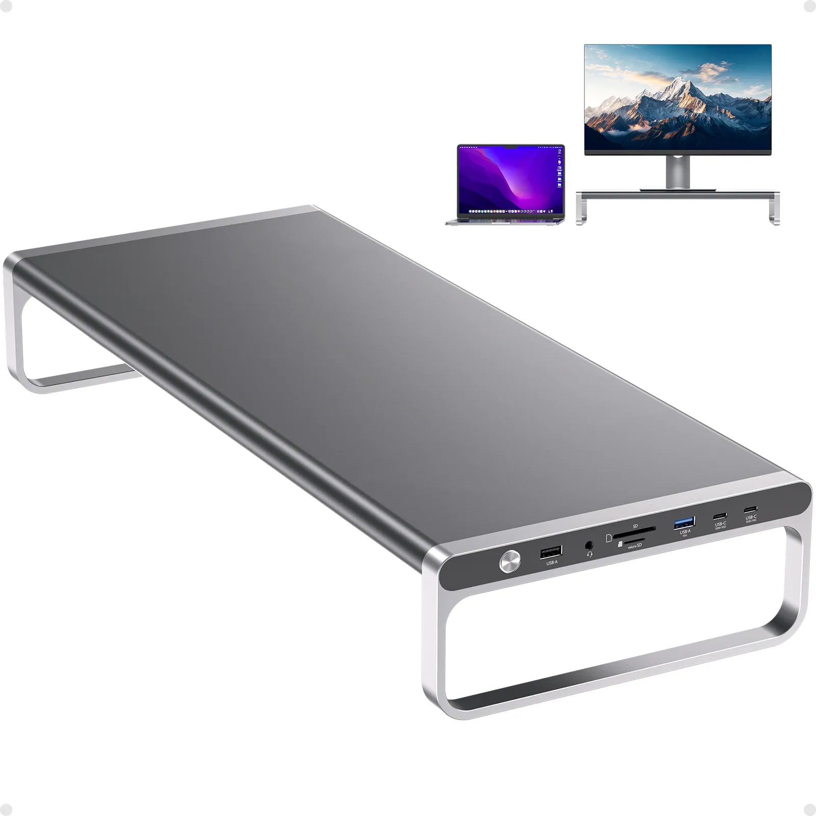 PULWTOP 13-in-1 Monitor Stand USB C/MacBook Docking Station (HDMI, USB
