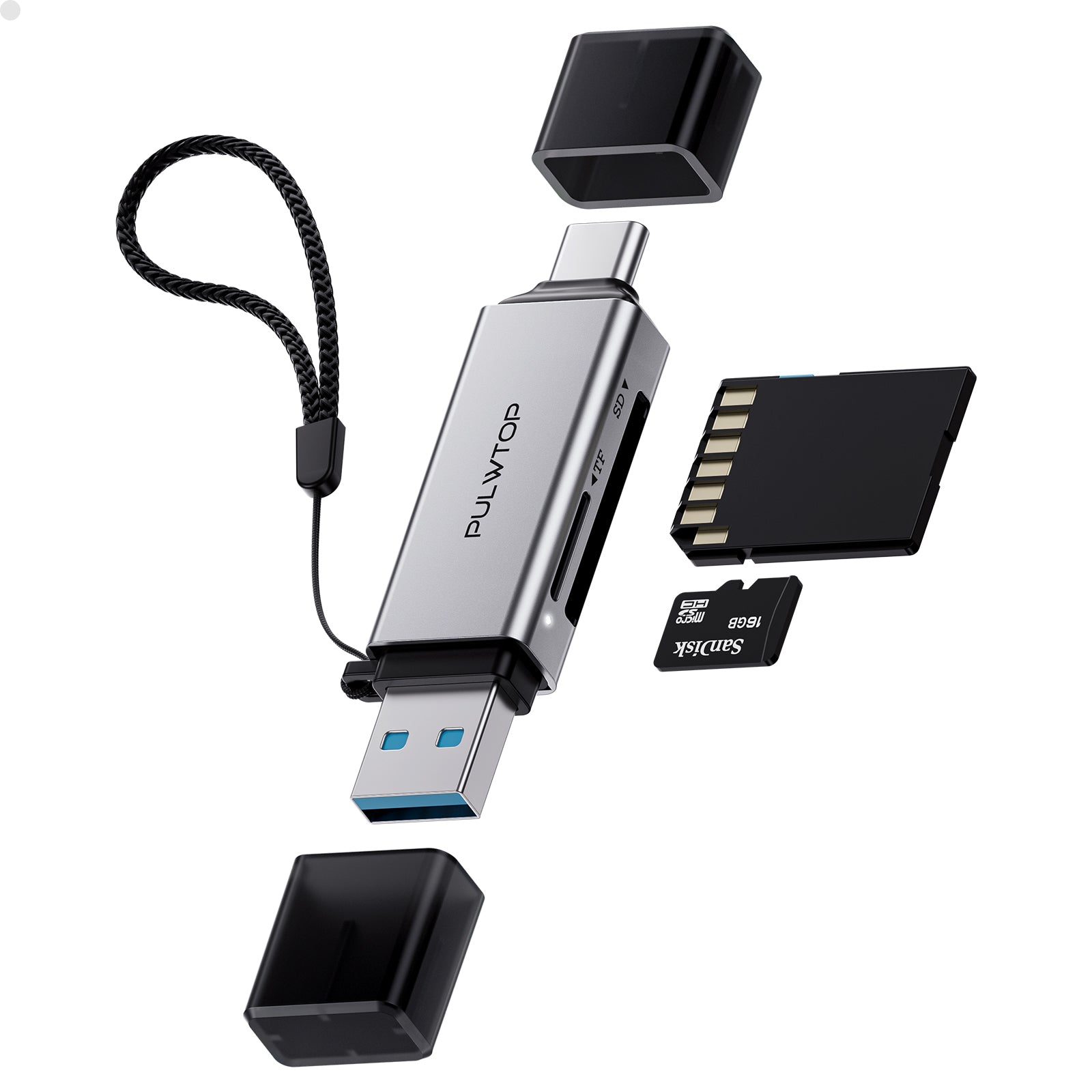 PULWTOP 2 in 1 SD Card Reader SD Card to USB-A/USB-C 3.0 Micro SD Adapter SD/Micro SD/TF/SDHC/SDXC/MMC/UHS-I Supports Large Capacity Cards up to 2TB for Windows MacBook Pro/Air iPad Pro USB-C Tablet iPhone 15/16 Series (SD Not Included)