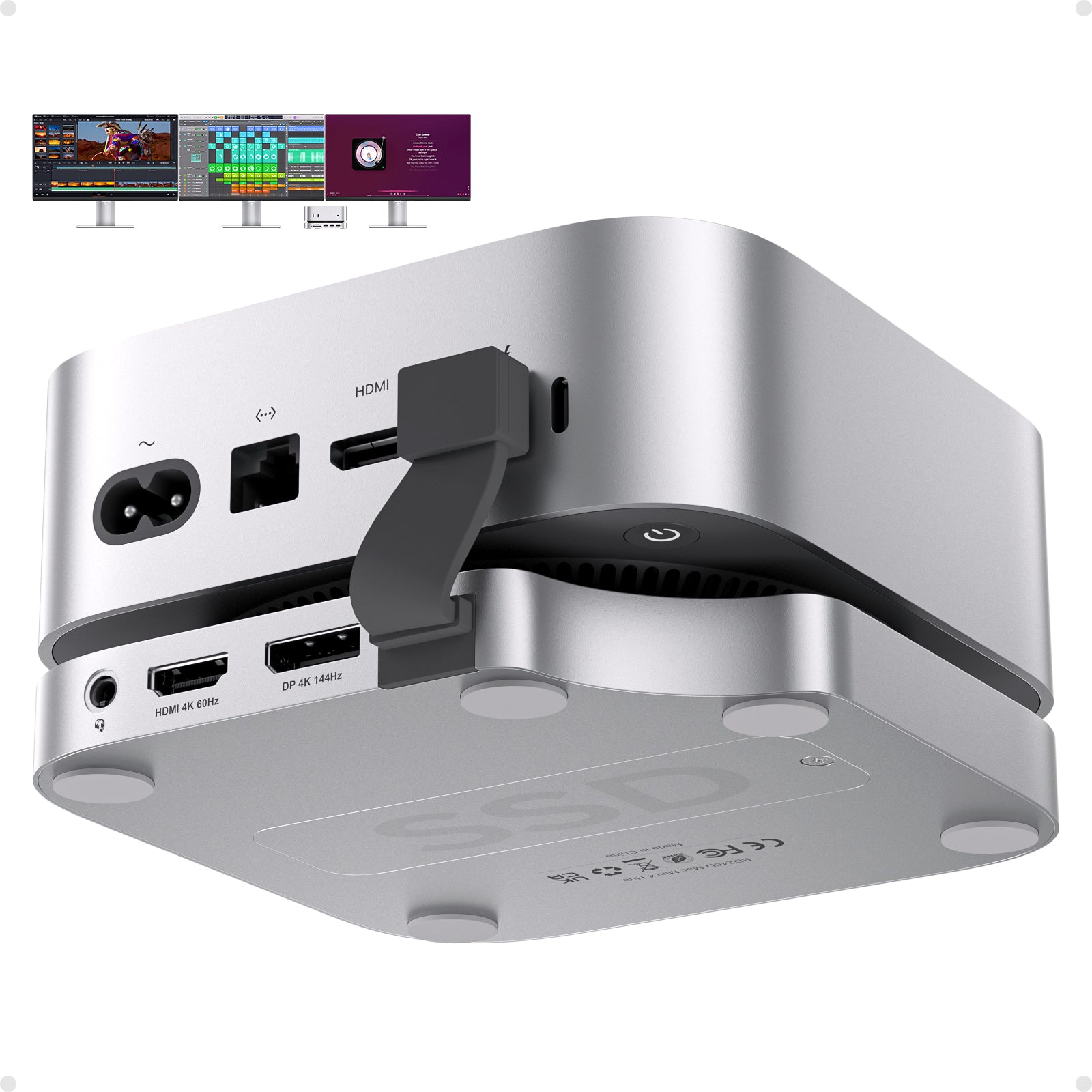 Mac Mini M4 Dock Stand with DP 4K 144Hz & HDMI 4K 60Hz, Mac Mini M4 Pro Hub with 4TB NVMe SSD Enclosure (SSD NOT Included), 3 USB A 2.0, SD/TF 3.0, 3.5mm Audio/Mic