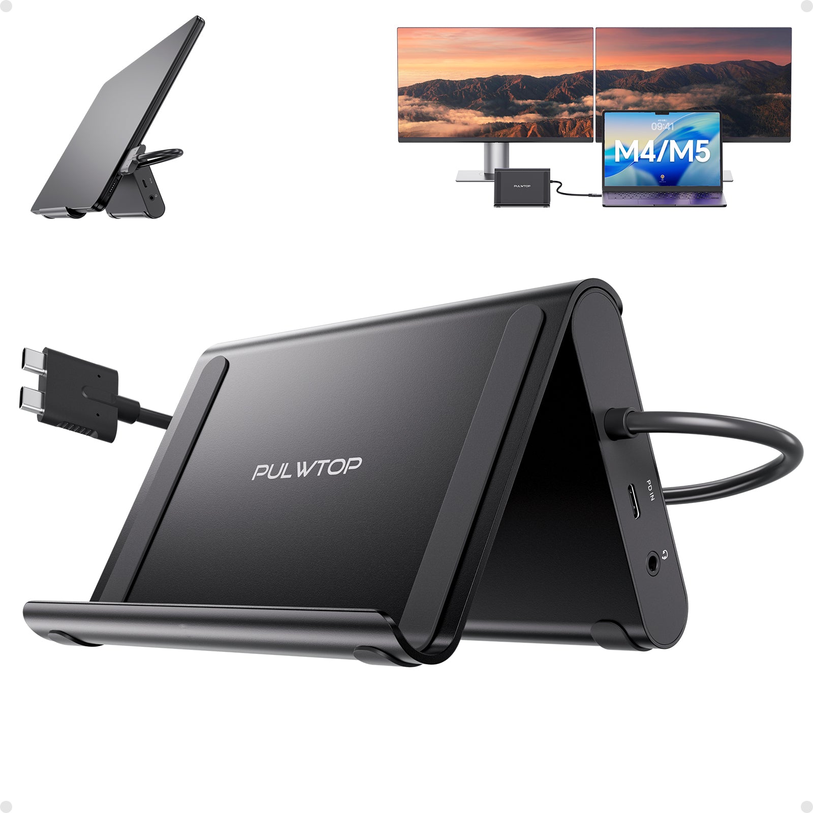 PULWTOP MacBook Docking Station Dual 4K@60Hz Monitor ( 2 HDMI, PD, Ethernet, USB A/C 10Gbps, Audio)-Black