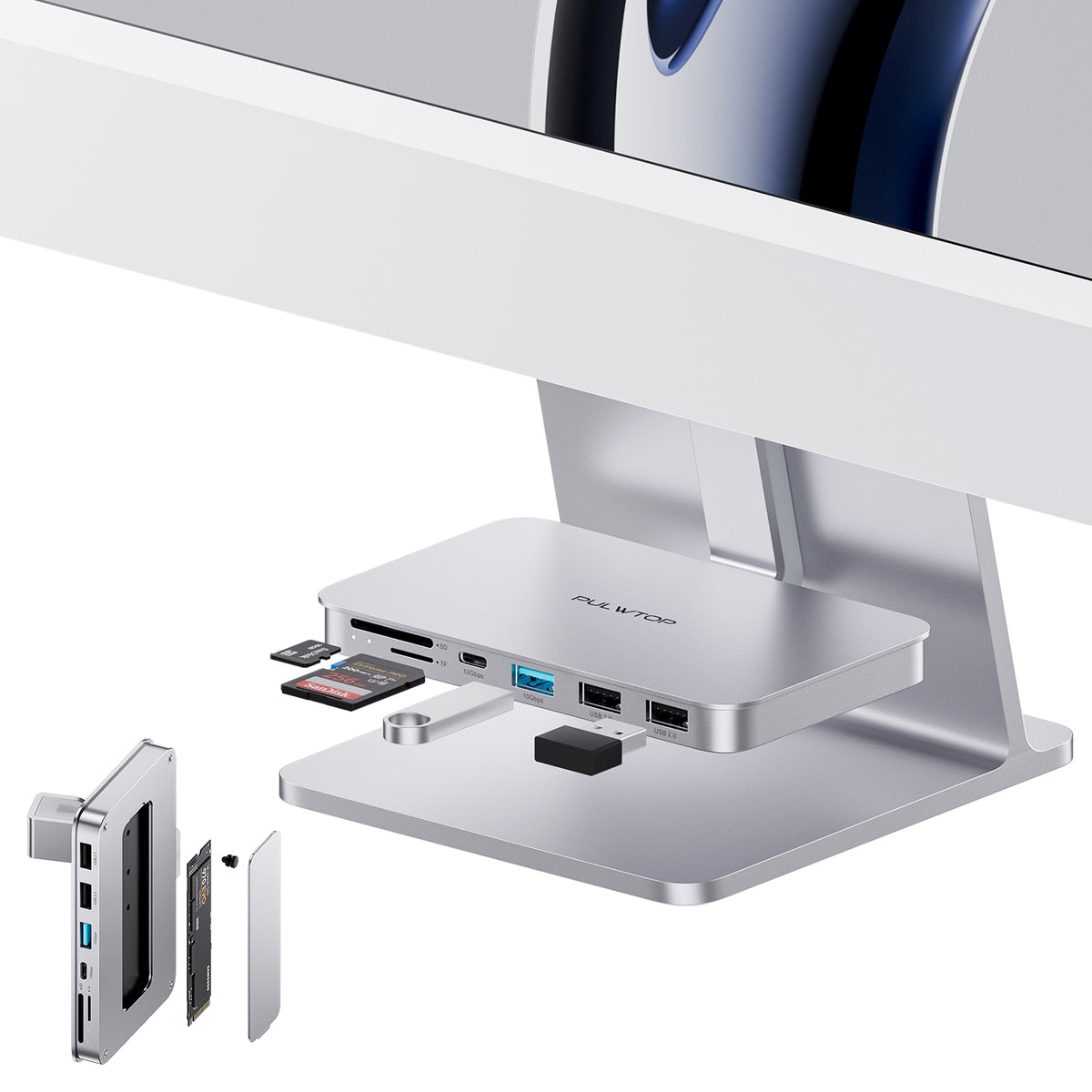 PULWTOP USB C Shelf Hub For iMac 24