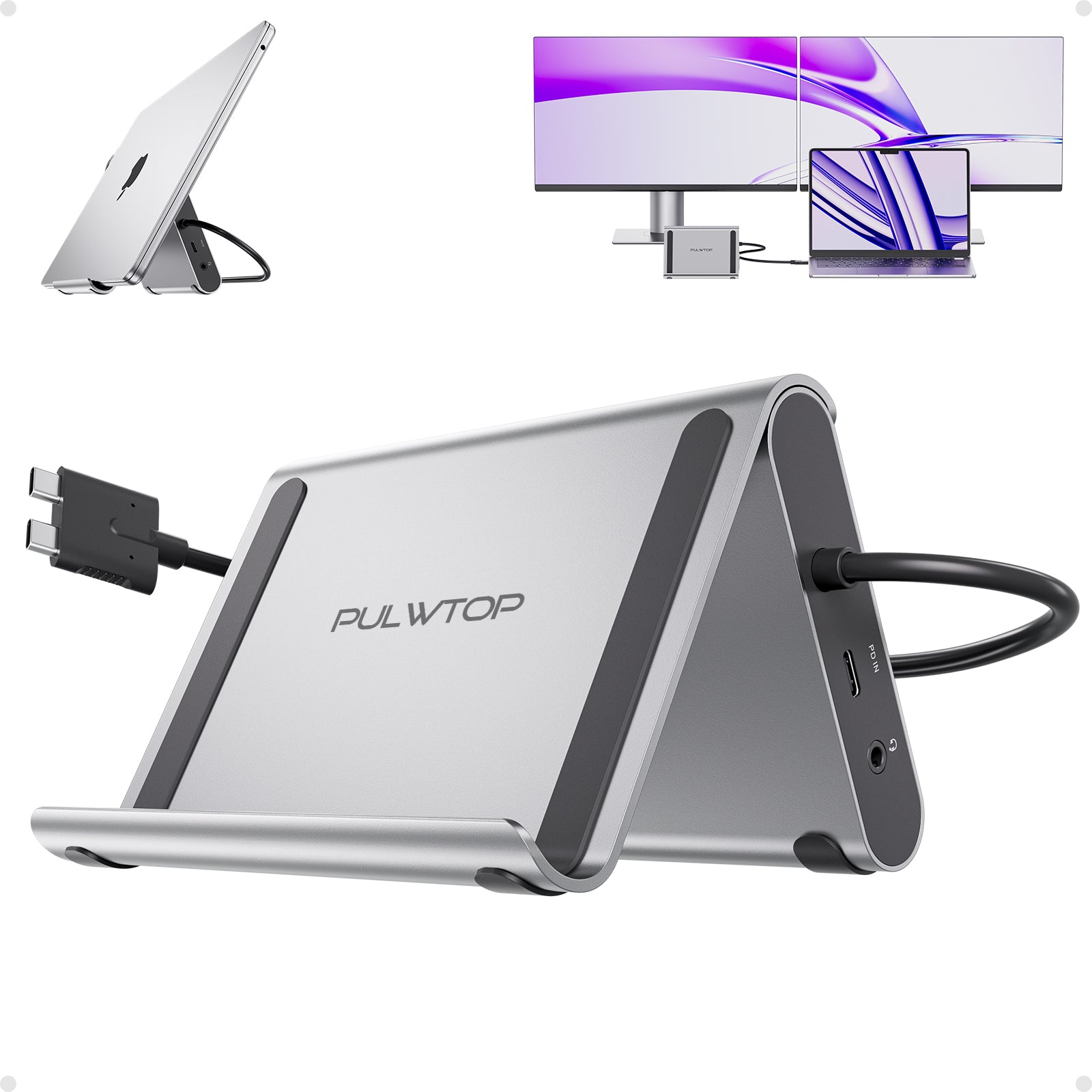 AboveTEK Vertical Laptop Docking Station, Gravity Auto Lock MacBook Stand, Aluminum Laptop Vertical Dock Stand, Silver-368937