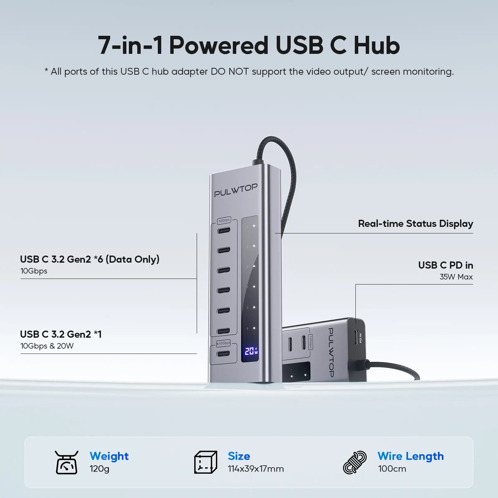 PULWTOP 7 in 1 USB C to USB C Hub Support Data 10Gbps & Charging(Not Support Video)