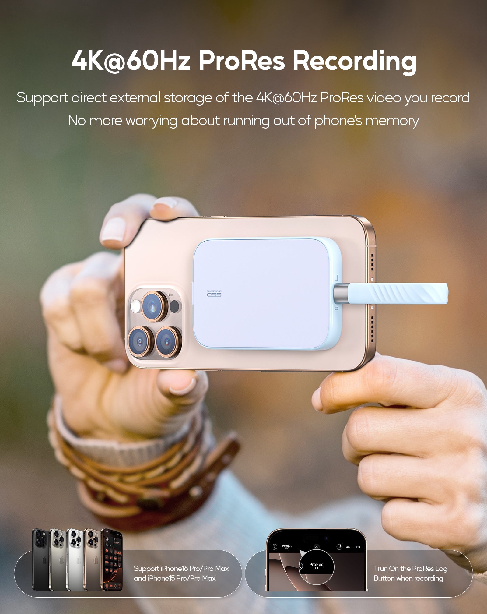 PULWTOP Magnetic M.2 NVME SSD Enclosure for iPhone 15 16 Pro/Max ProRes amd MacBook iPad (SSD Not Included) - Blue