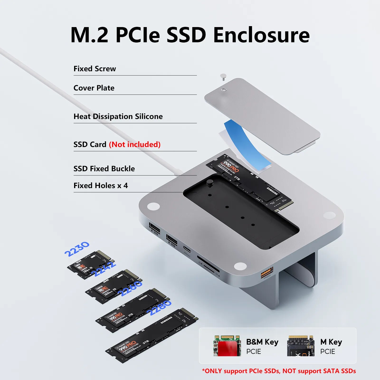 PULWTOP 8-in-1 Vertical Mac Mini Dock ,Mac Mini Hub Stand with M.2 PCIe NVMe SSD Enclosure