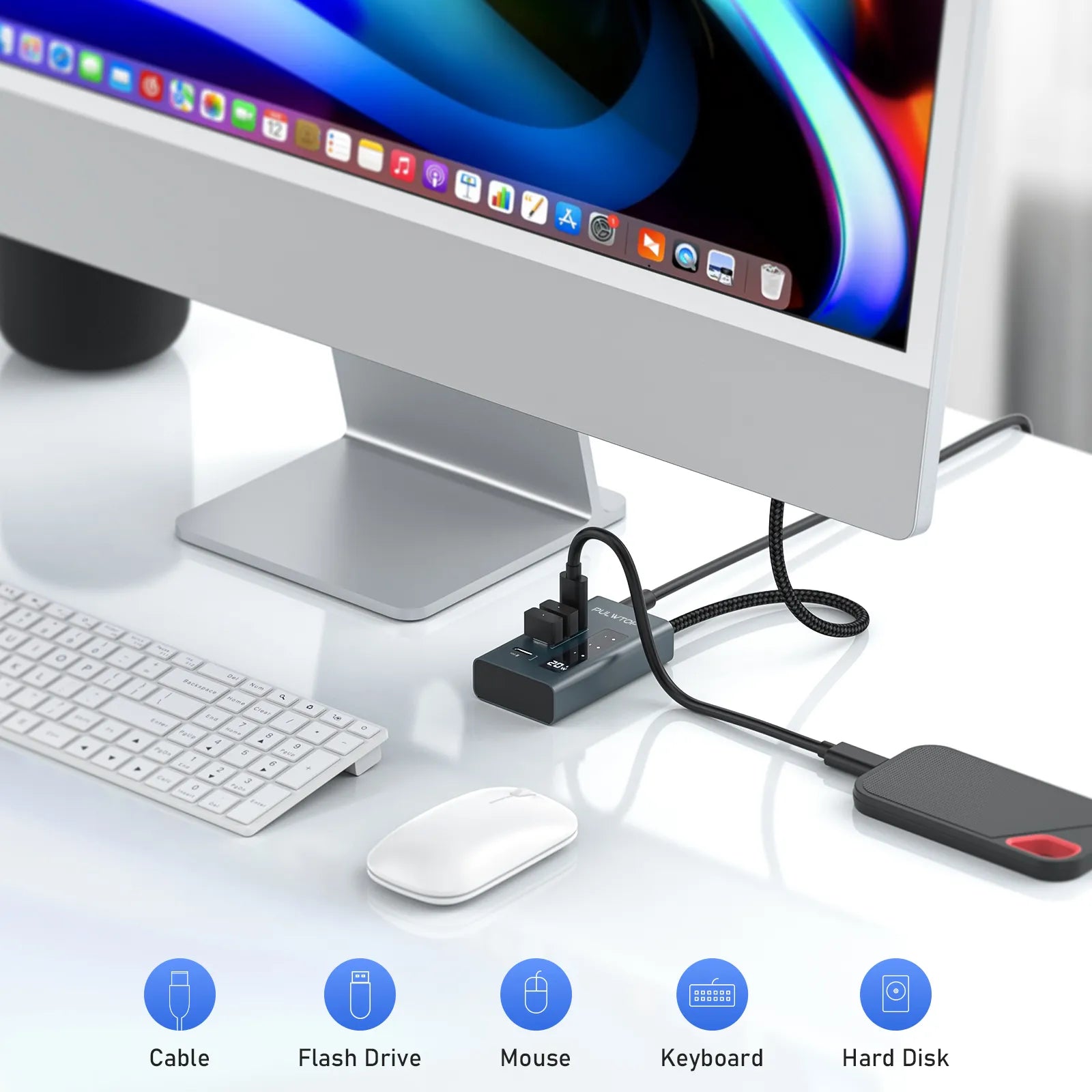 PULWTOP USB C Hub for Laptops, 4-in-1 10Gbps USB C supports data and charging (not video), works with iMac, MacBook Pro/Air, iPad, XPS