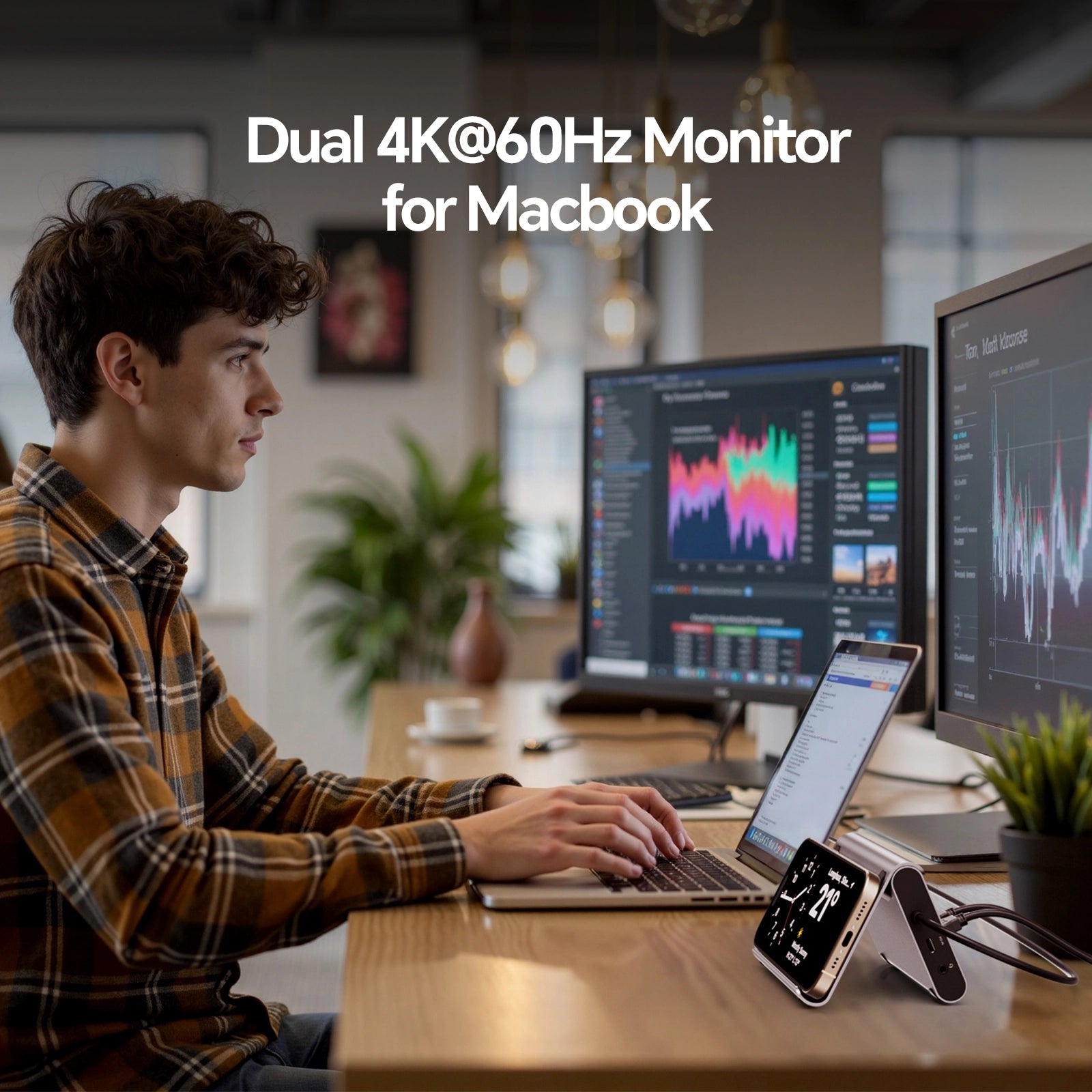 PULWTOP MacBook Docking Station Dual 4K@60Hz Monitor, USB C Docking Staton with 2 HDMI, PD, Ethernet, USB A/C 10Gbps, Audio, SD/TF, USB 2.0