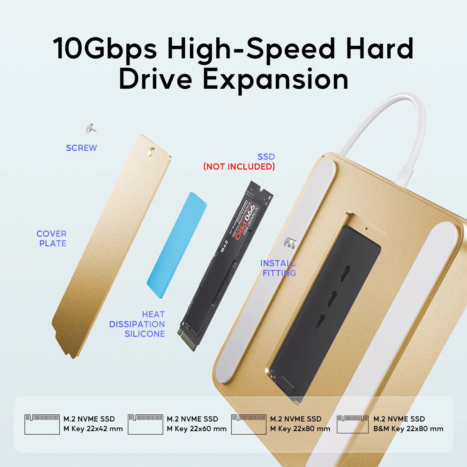 PULWTOP USB C Hub For iMac 24" M1/M3/M4 ( 7-in-1, M.2 SSD case, Yellow)