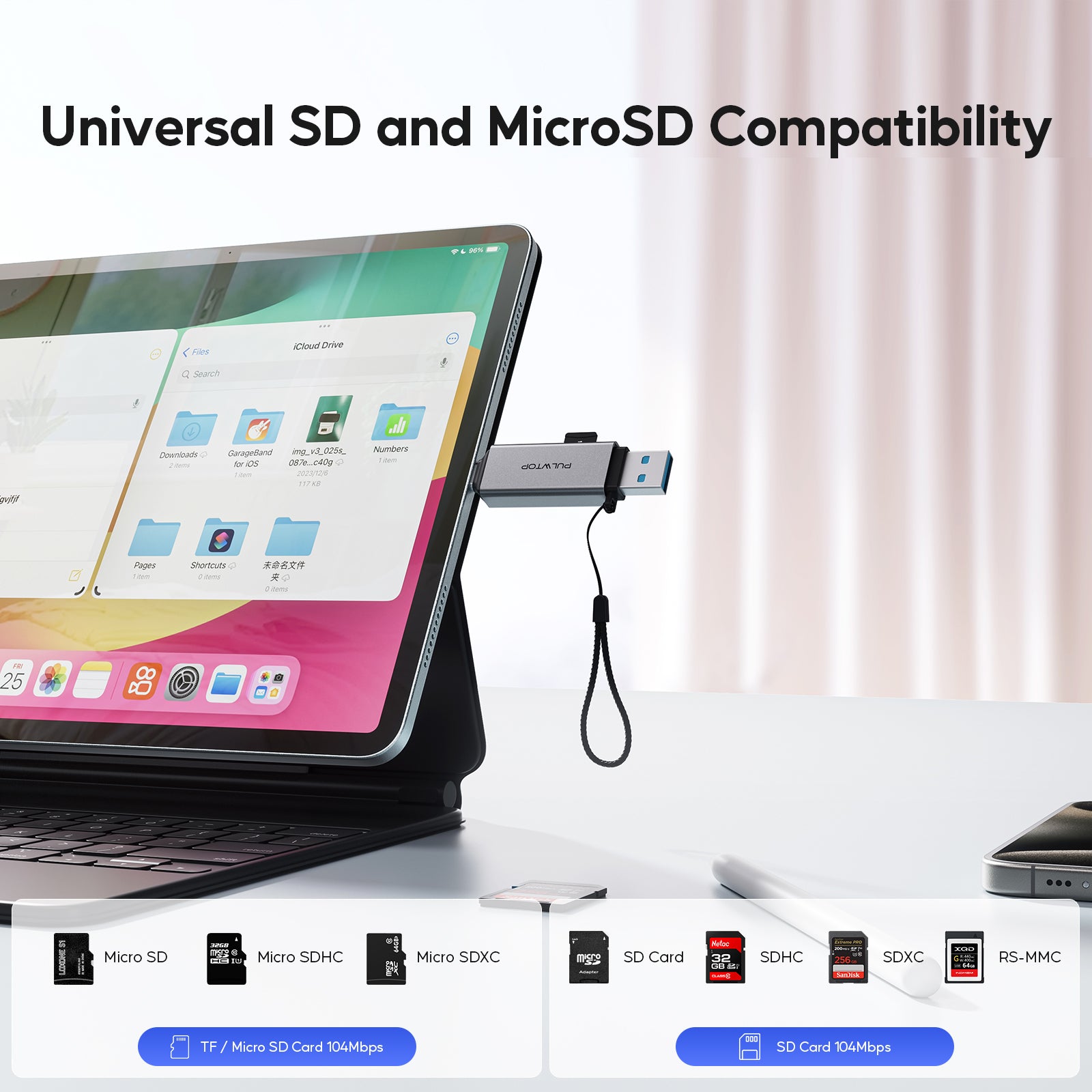 PULWTOP 2 in 1 SD Card Reader SD Card to USB-A/USB-C 3.0 Micro SD Adapter SD/Micro SD/TF/SDHC/SDXC/MMC/UHS-I Supports Large Capacity Cards up to 2TB for Windows MacBook Pro/Air iPad Pro USB-C Tablet iPhone 15/16 Series (SD Not Included)
