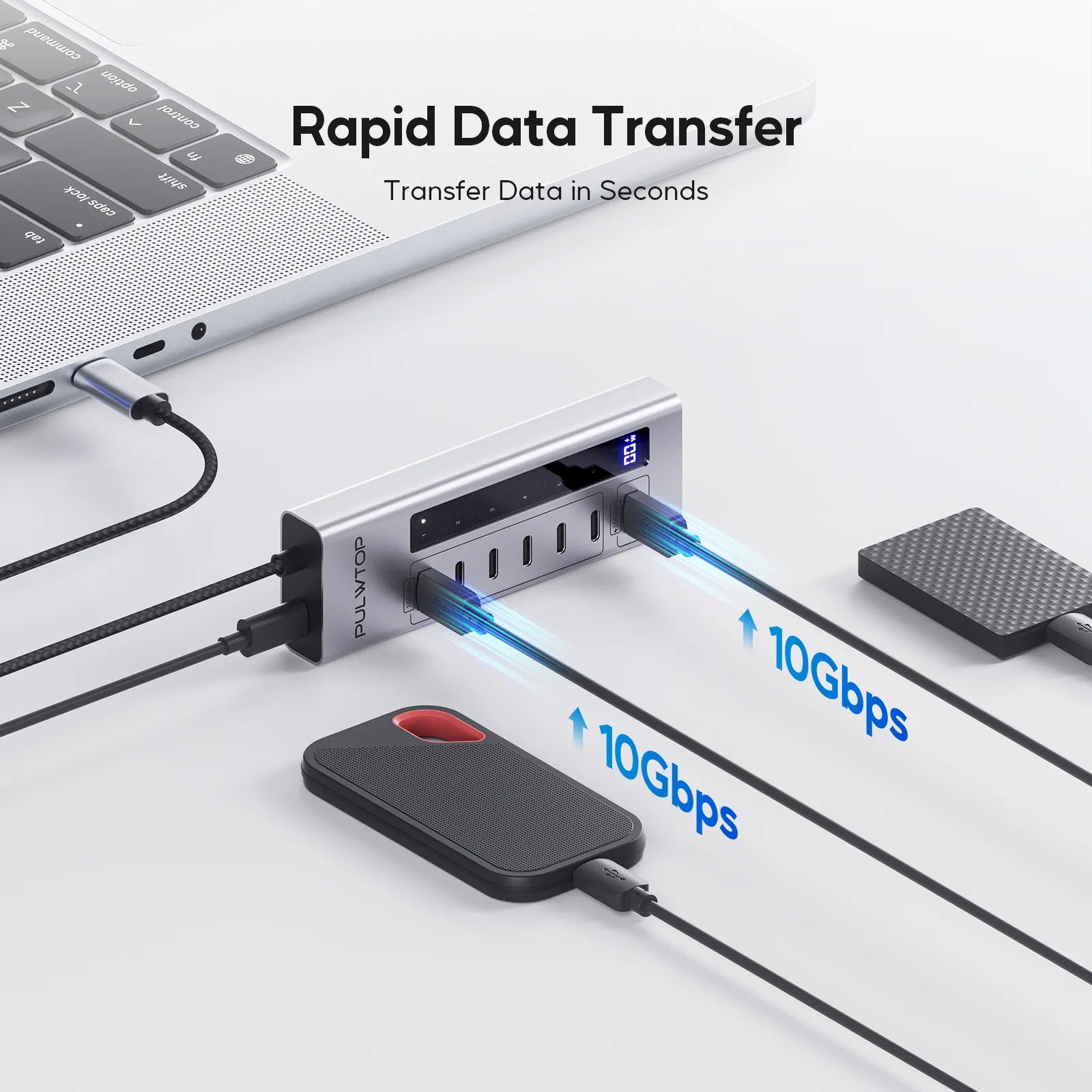 PULWTOP 7 in 1 USB C to USB C Hub Support Data 10Gbps & Charging(Not Support Video)