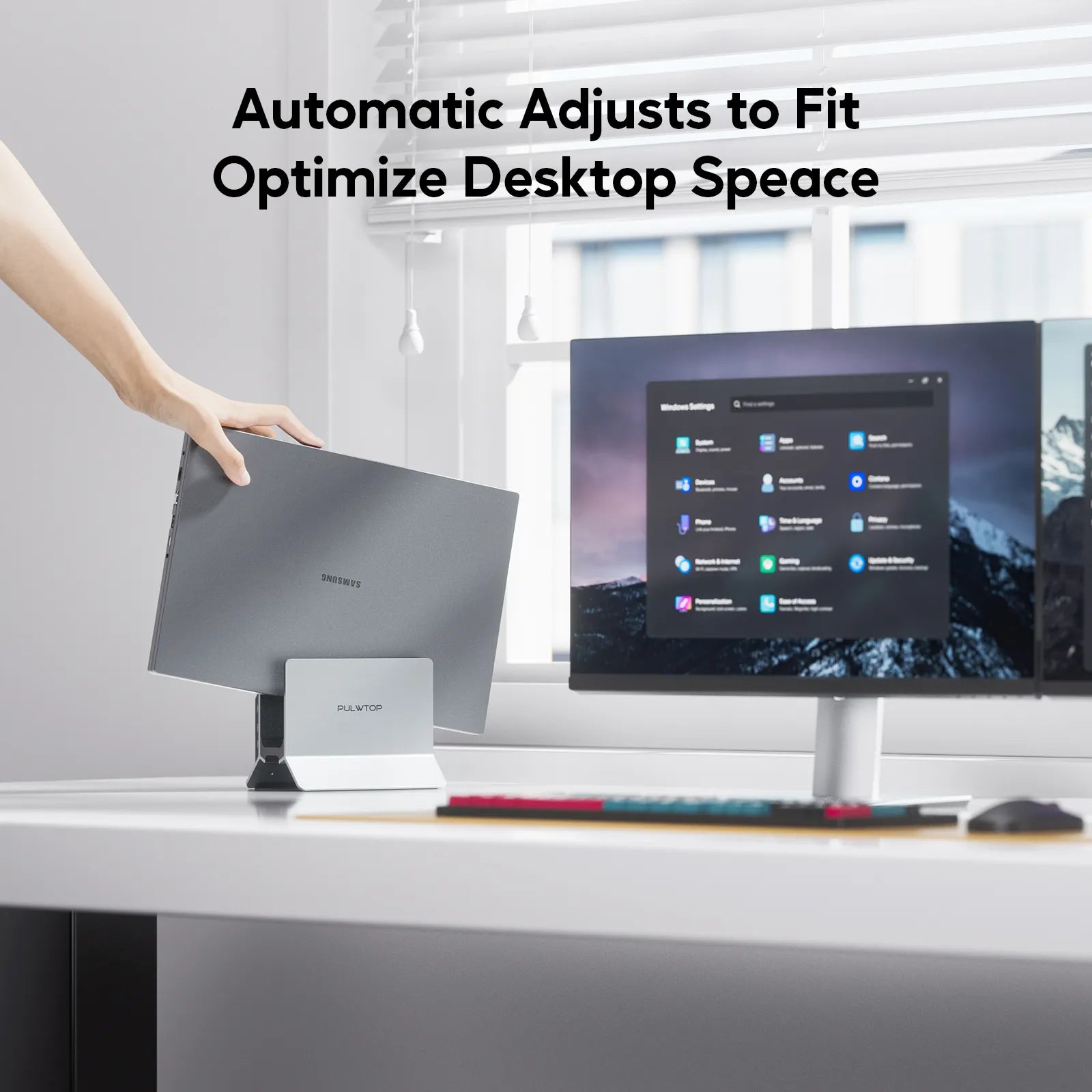 PULWTOP 11 in 1 Vertical Laptop Dock Stand (11-in-1, HDMI, Ethernet, PD3.0 )Grey