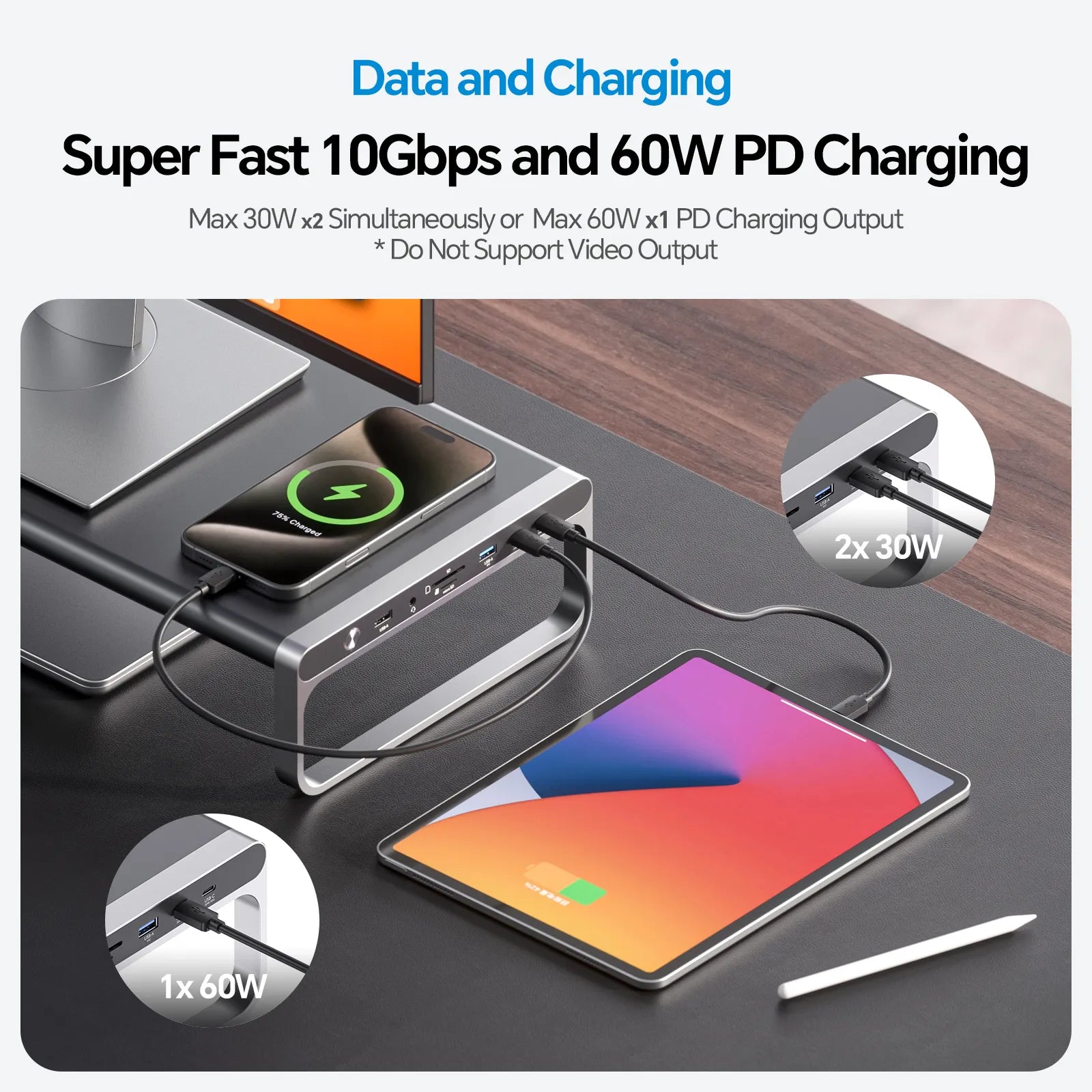 PULWTOP MacBook Docking Station, 13-in-1 Monitor Stand USB C Docking Station with USB A/C Ports (Data & 60W Max Charging), 4K@60Hz HDMI, SD/TF card slots, Ethernet for Macbook, MacMini, Windows Laptop