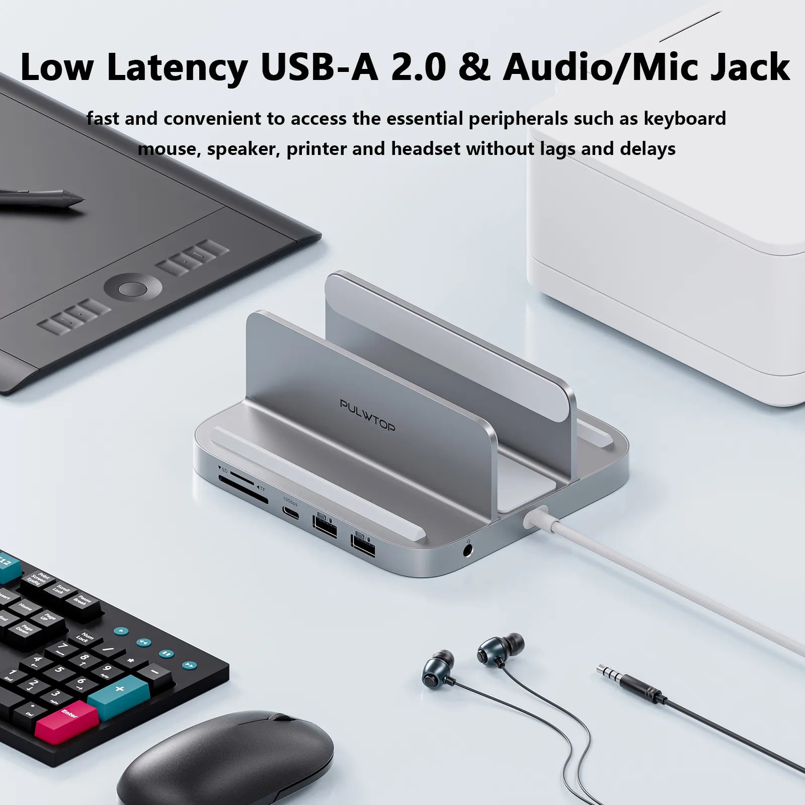 PULWTOP 8-in-1 Vertical Mac Mini Dock ,Mac Mini Hub Stand with M.2 PCIe NVMe SSD Enclosure