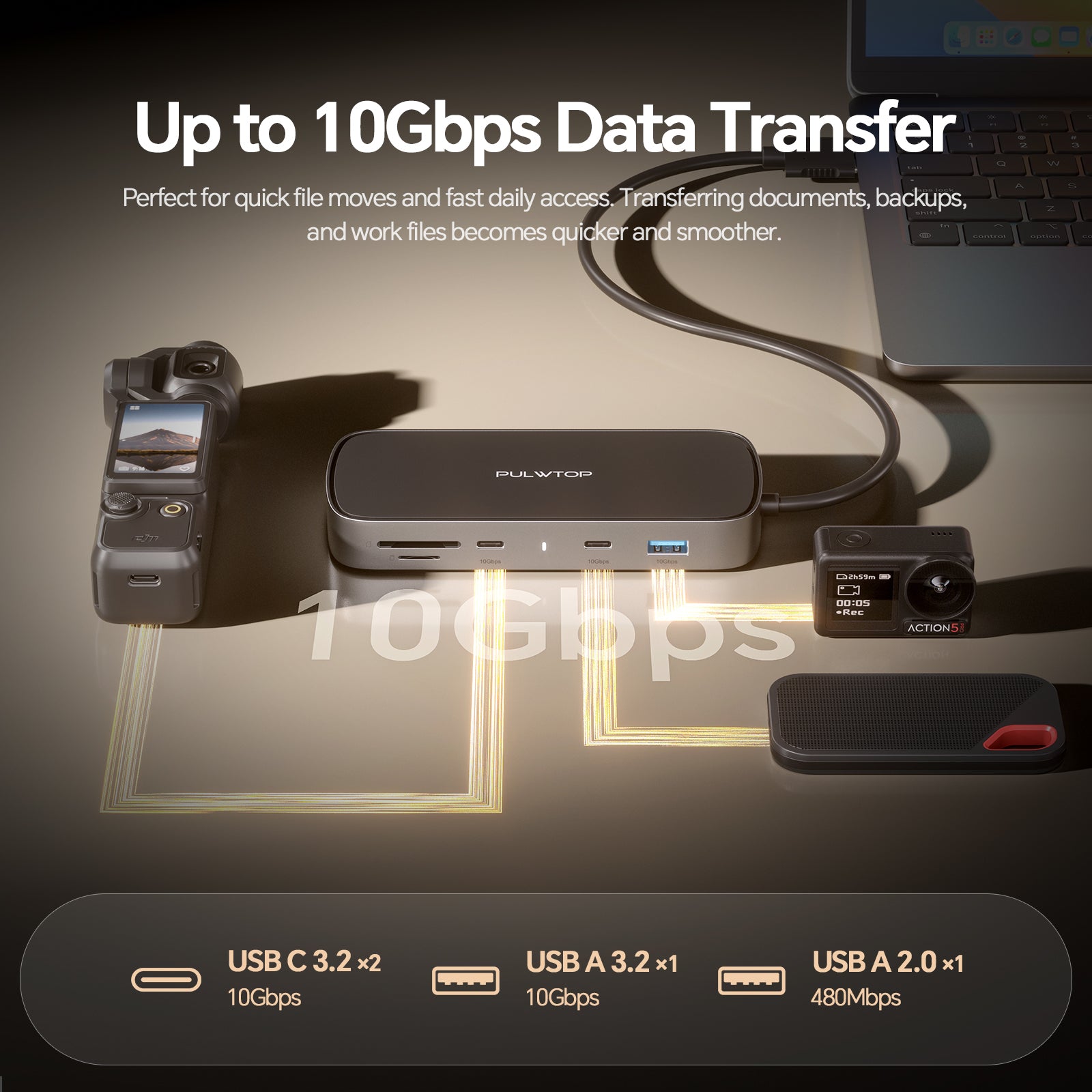 PULWTOP MacBook Pro Docking Station Dual Monitor 4K@60Hz for MacBook Pro/Air M5/M4/M3 Pro & Max, Macbook Pro Dock (2HDMI,PD,Ethernet,USB A/C 10Gbps)