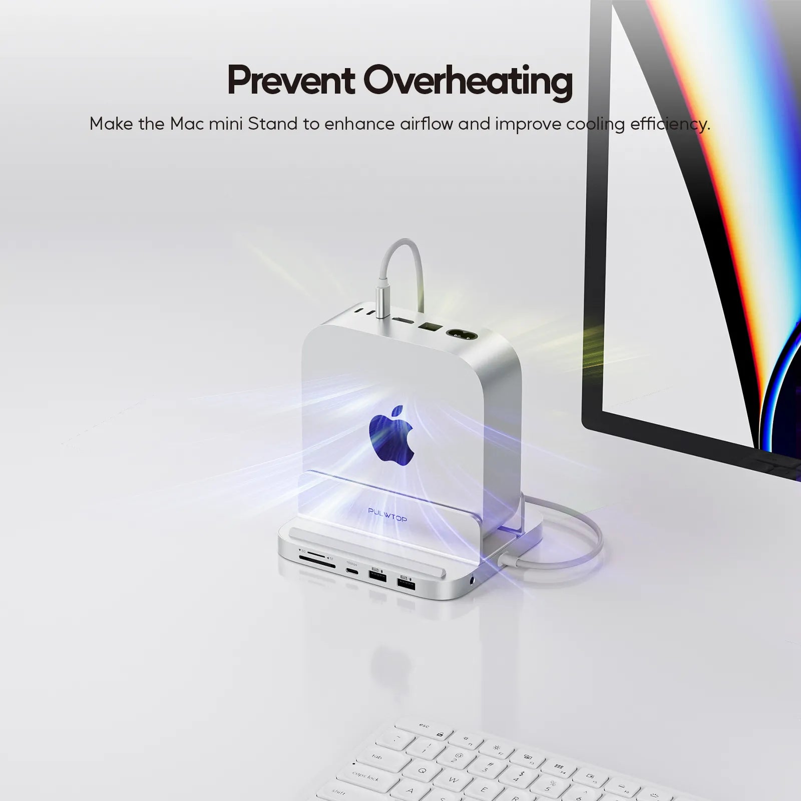 PULWTOP Mac Mini M4 Vertical USB C Hub& Stand(8-in-1, M.2 SSD case, 10Gbps)
