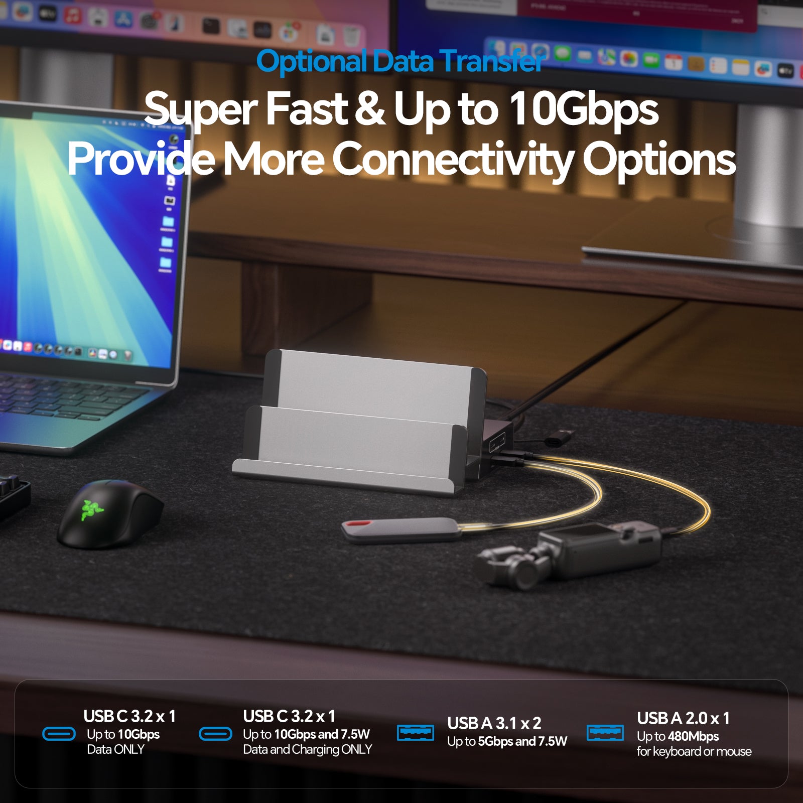 PULWTOP Triple Display Docking Station MacBook Stand(17-in-1, 100W PD, 4K Displays with 3 HDMI or 2 D )Driver Required