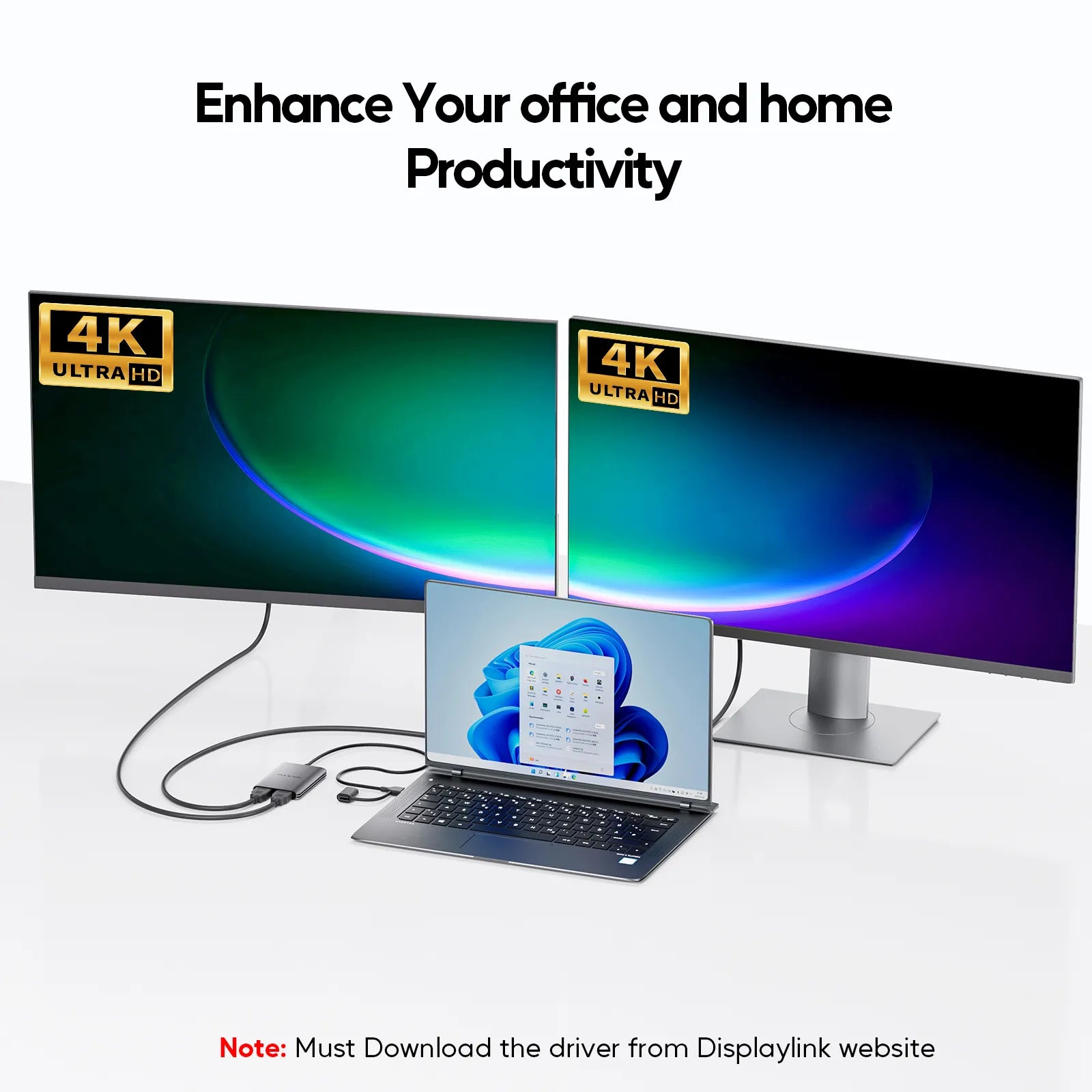 PULWTOP Displaylink Adapter, USB C to HDMI Adapter with Dual Monitor for Mac M1/M2/M3/M4, USB C to Dual HDMI for MacBook, Laptops, iMac, Driver Required