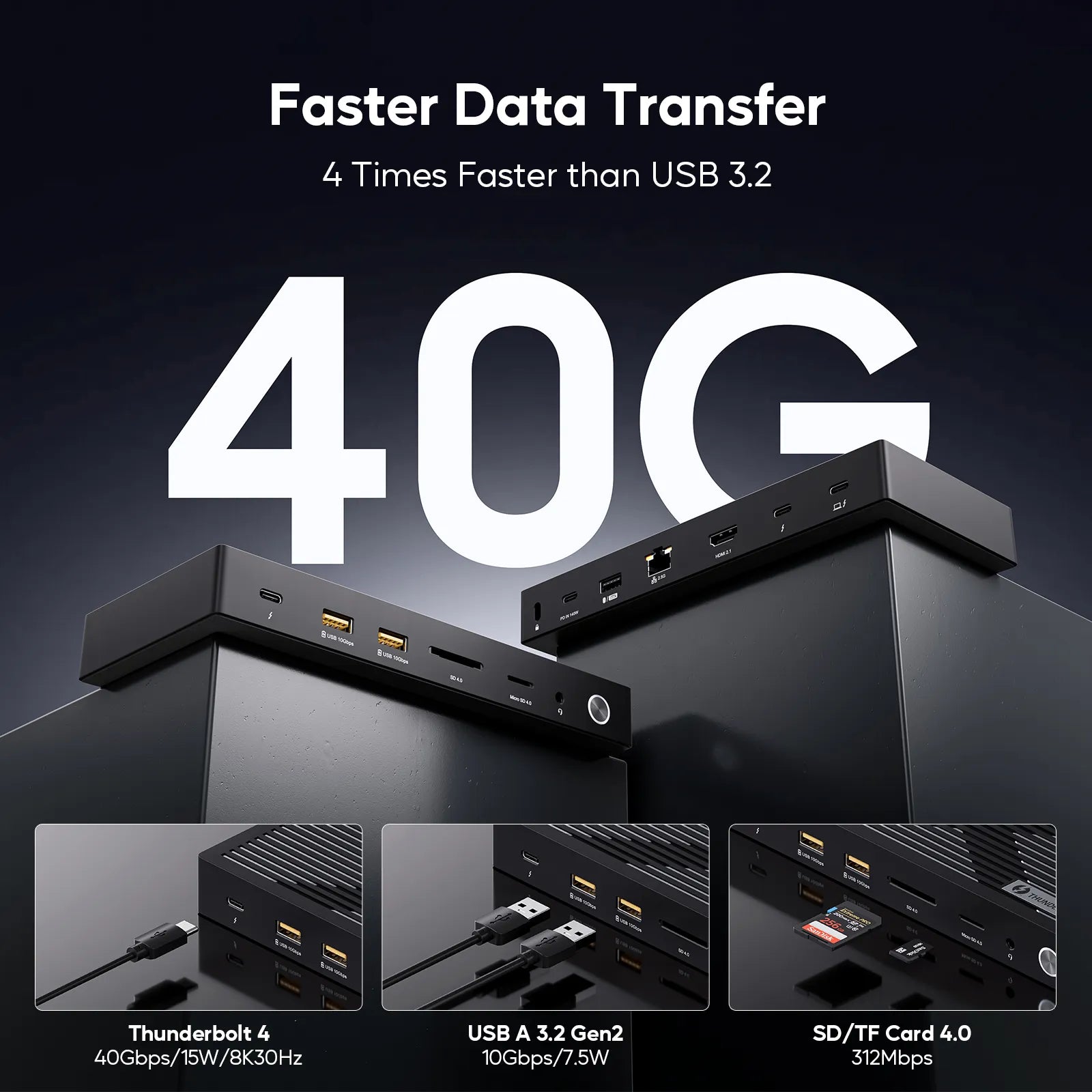 Thunderbolt 4 Dock with PD3.1 140W Adapter - 40Gbps Laptop Docking Station Dual Monitor, Thunderbolt Certified