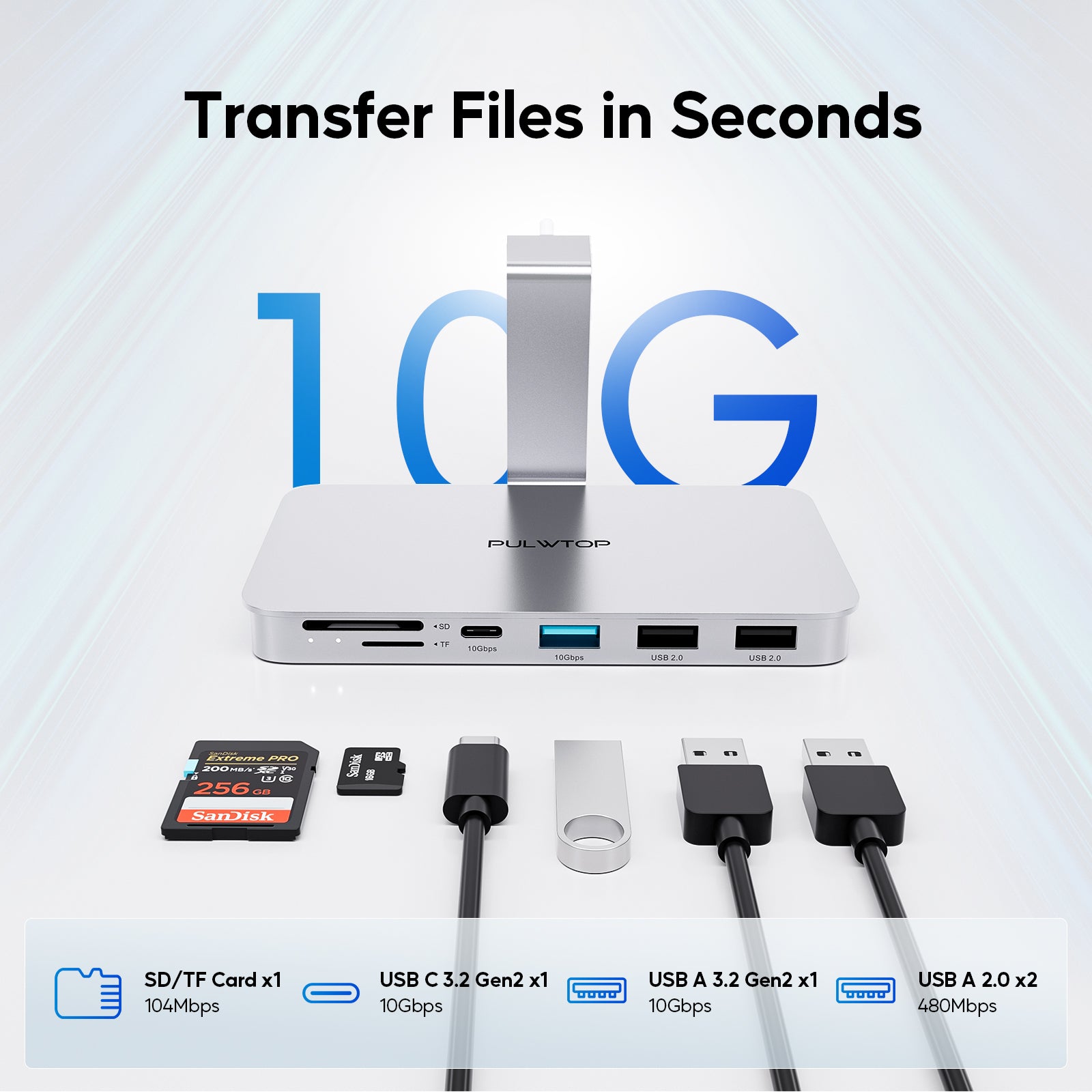 PULWTOP USB C Shelf Hub For iMac 24" M1/M3/M4 & Apple Display Studio( 7-in-1, M.2 SSD case, Silver)