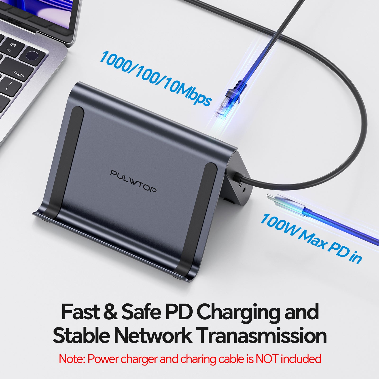 PULWTOP Macbook Docking Station Dual Monitor with 2×HDMI, 10Gbps USB-C/A, Ethernet, Audio for MacBook Pro/Air M4/M5 – Midnight
