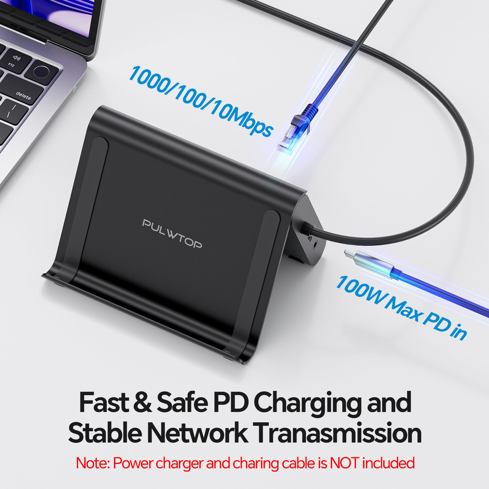 PULWTOP MacBook Docking Station Dual 4K@60Hz Monitor ( 2 HDMI, PD, Ethernet, USB A/C 10Gbps, Audio)-Black