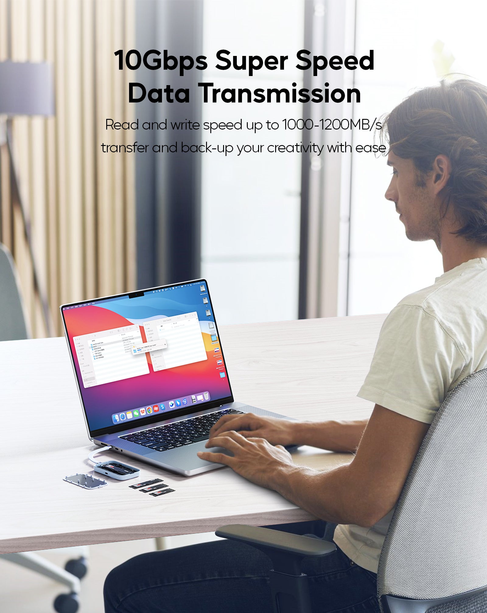 PULWTOP Magnetic M.2 NVME SSD Enclosure for iPhone 15 16 Pro/Max ProRes amd MacBook iPad (SSD Not Included) - Blue