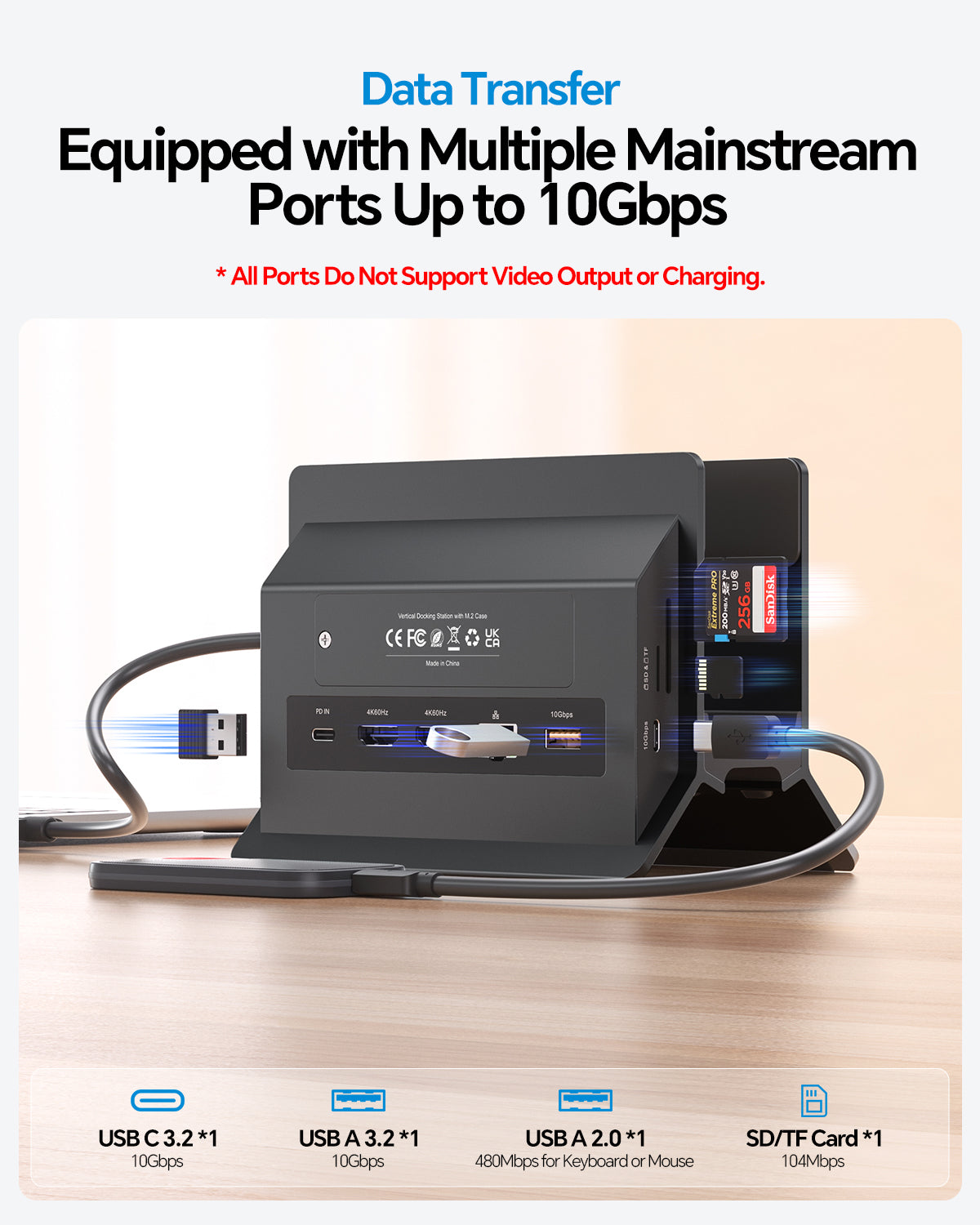PULWTOP MacBook Docking Station Dual Monitor for MacBook Pro/Air M5/M4 (M.2 NVMe SSD Slot, 2 HDMI, 10Gbps USB A/C) - Black