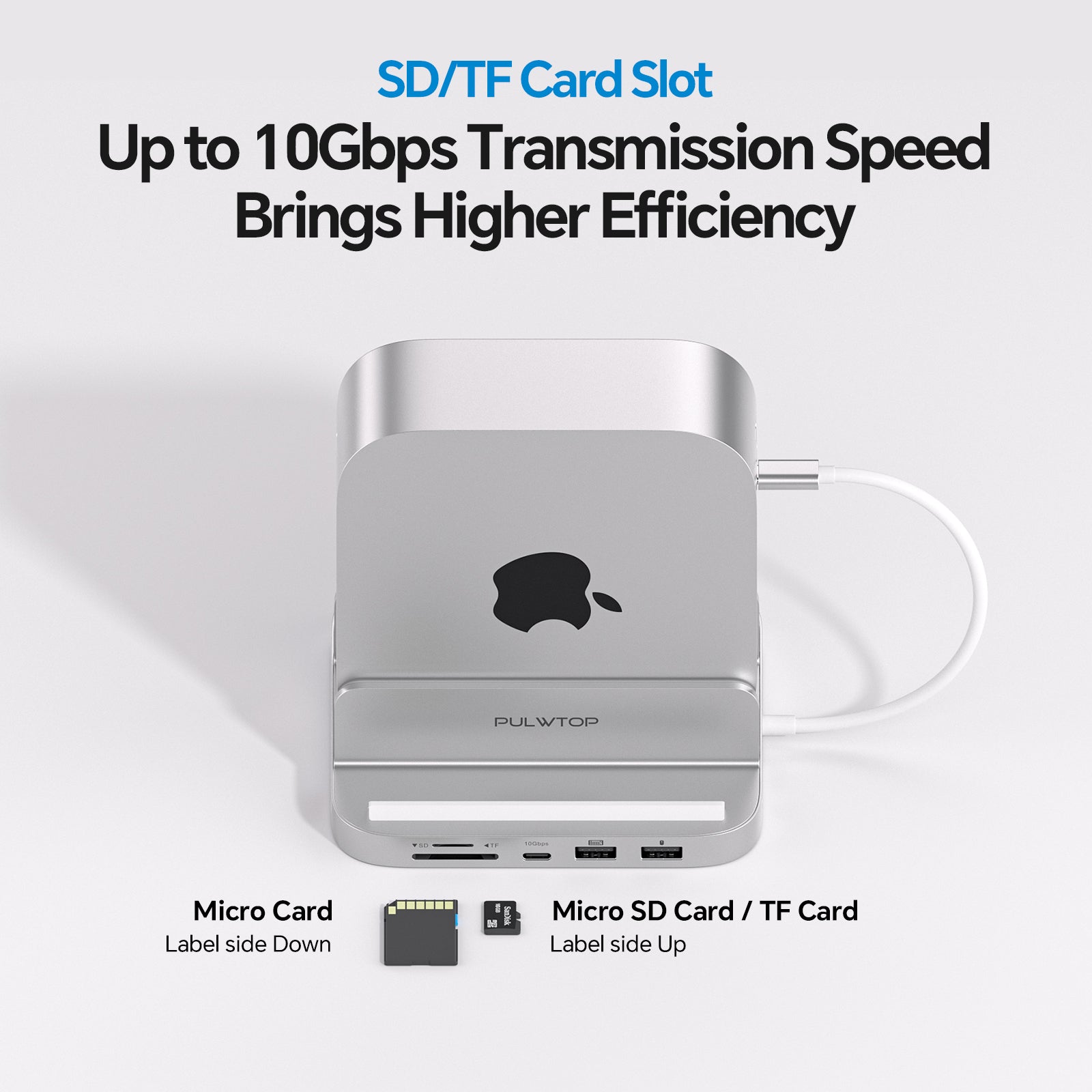 PULWTOP Mac Mini M4 Dock& Stand(9-in-1, M.2 SSD case, HDMI 4K, 10Gbps)