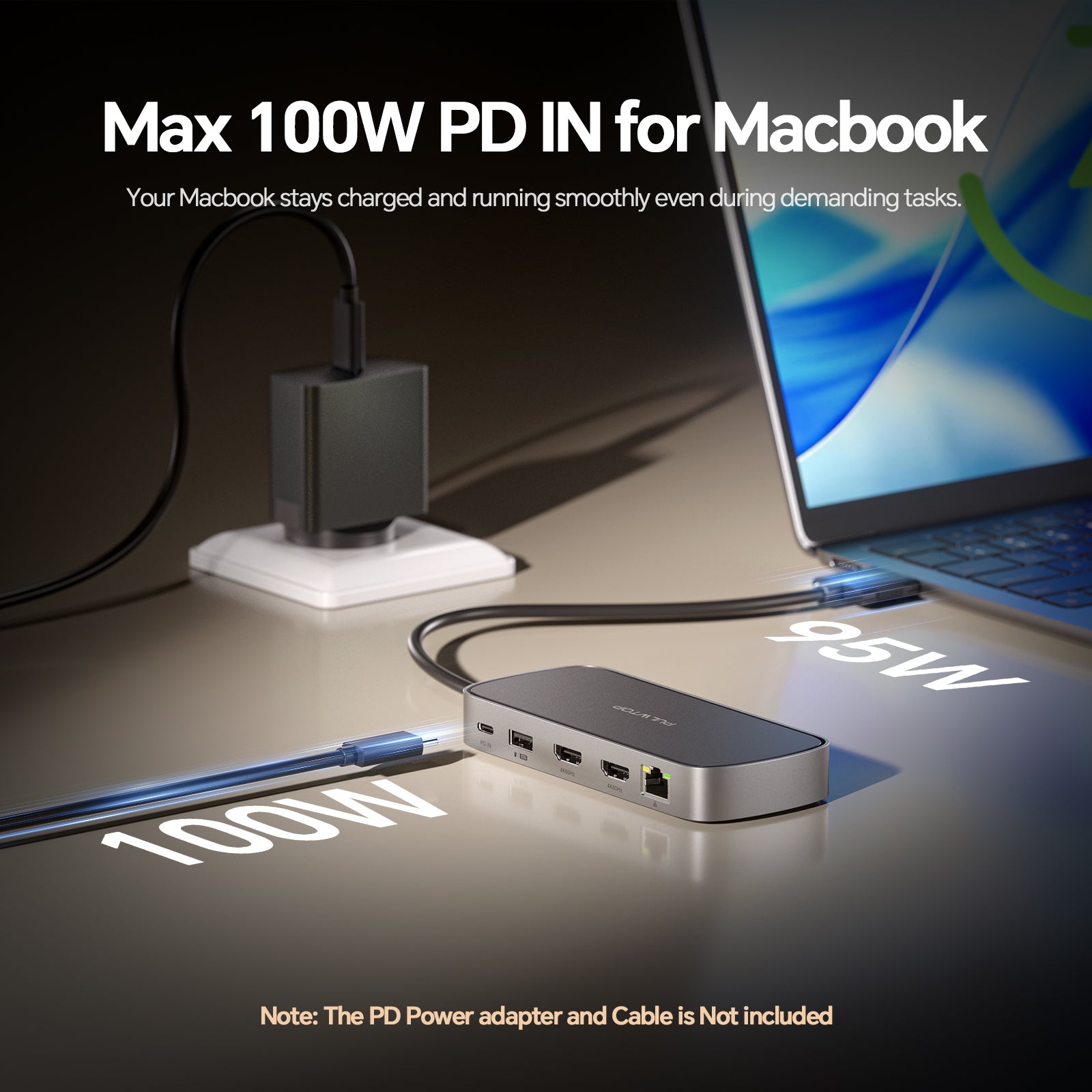 PULWTOP MacBook Pro Docking Station Dual Monitor 4K@60Hz for MacBook Pro/Air M5/M4/M3 Pro & Max, Macbook Pro Dock (2HDMI,PD,Ethernet,USB A/C 10Gbps)