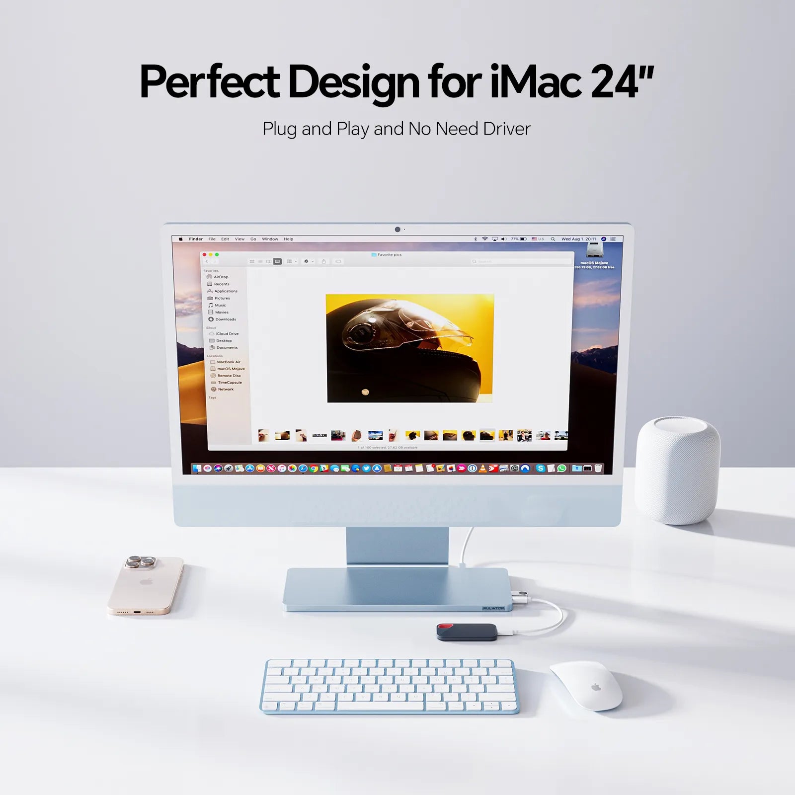 PULWTOP USB C Hub & iMac M1 M3 M4 Slim Dock Accessories ( 8 in 1, M.2 SSD case)