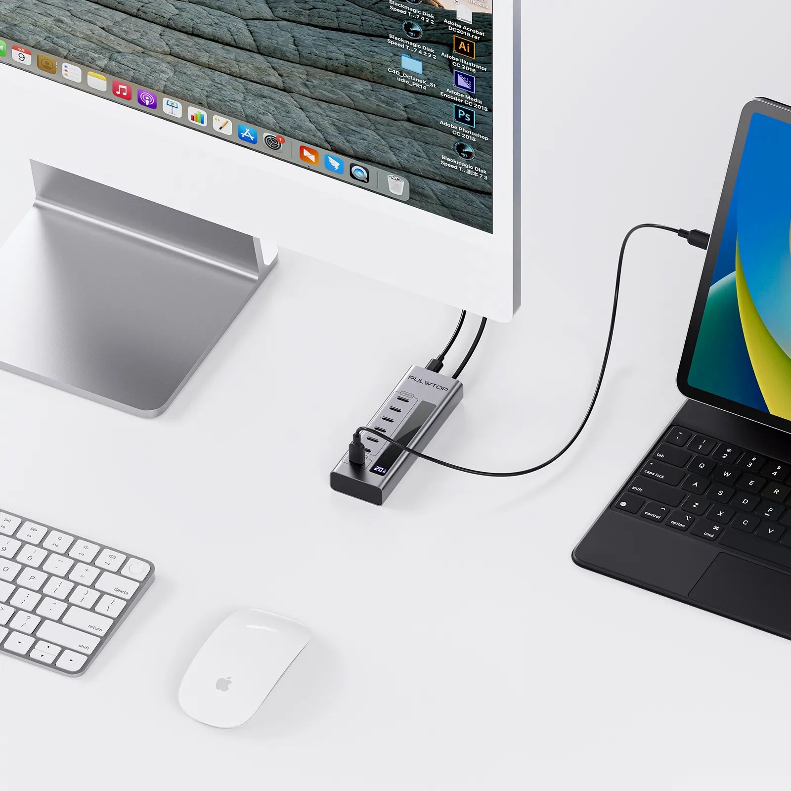 PULWTOP 7 in 1 USB C to USB C Hub Support Data 10Gbps & Charging(Not Support Video)