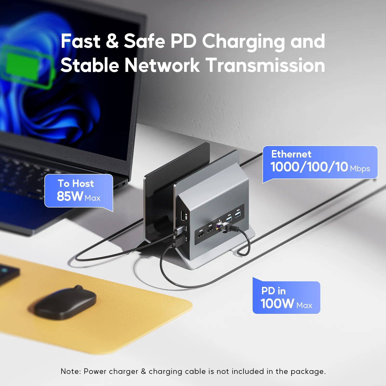 PULWTOP 11 in 1 Vertical Laptop Dock Stand (11-in-1, HDMI, Ethernet, PD3.0 )Grey
