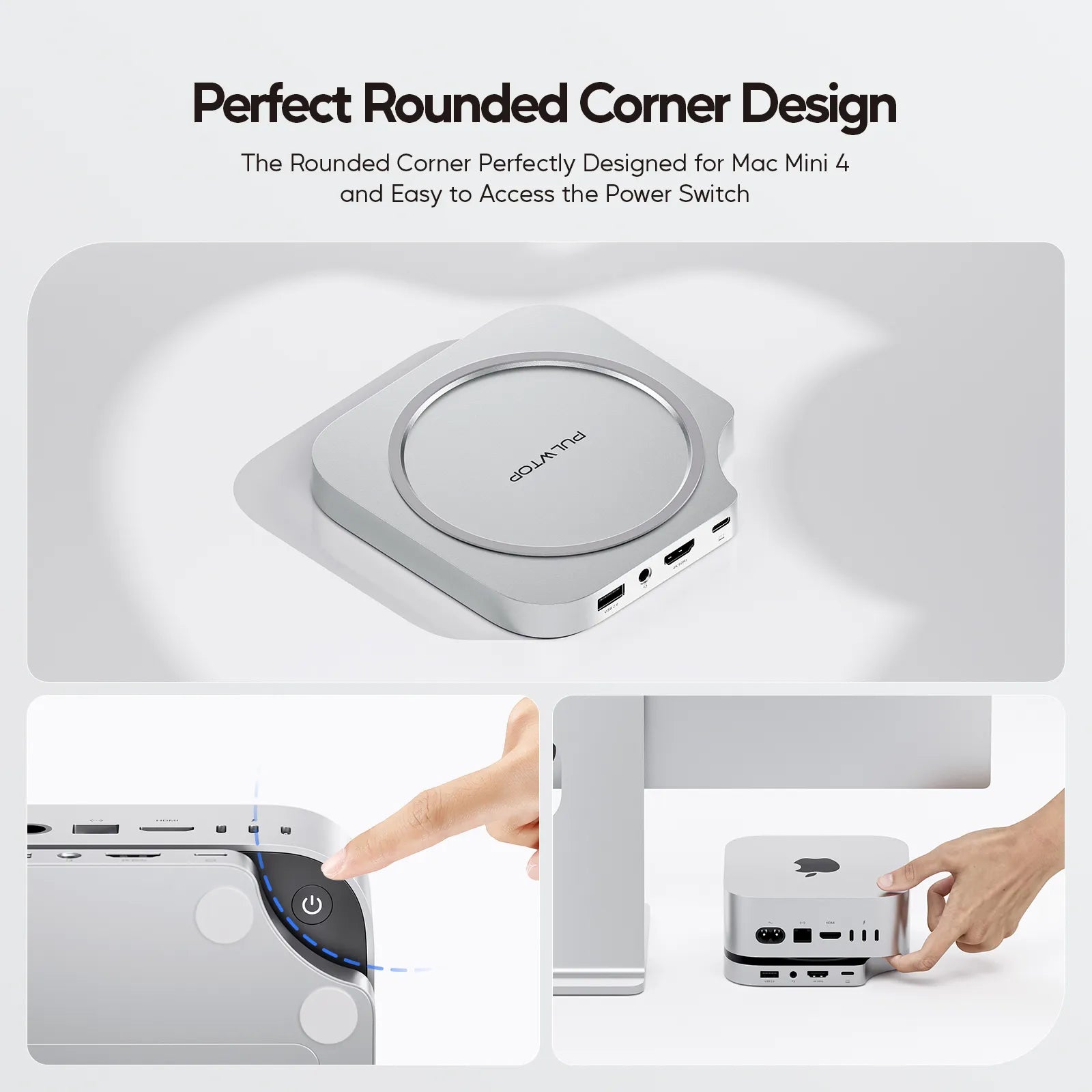 PULWTOP Mac Mini M4 USB C Hub Accesorios & Stand(9-in-1, M.2 SSD case, HDMI 4K)