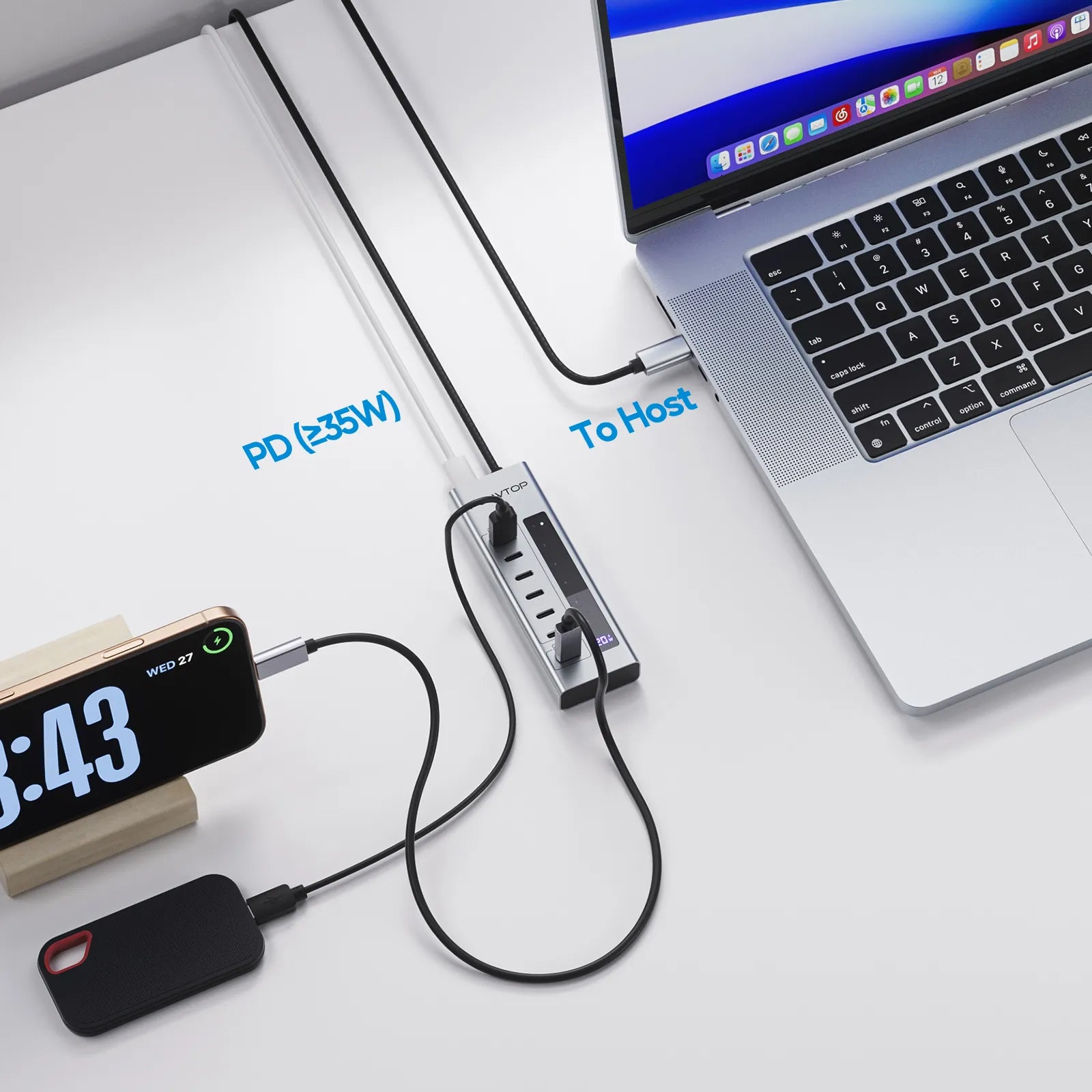 PULWTOP Powered USB C Hub, 7-in-1 USB C Hub Support 10Gbps Data&20W Charging, USB-C HUB Adapter for MacBook, iMac, iPad, Phone, and Other Laptops. (Not Support Video and Power Adapter Not Included)