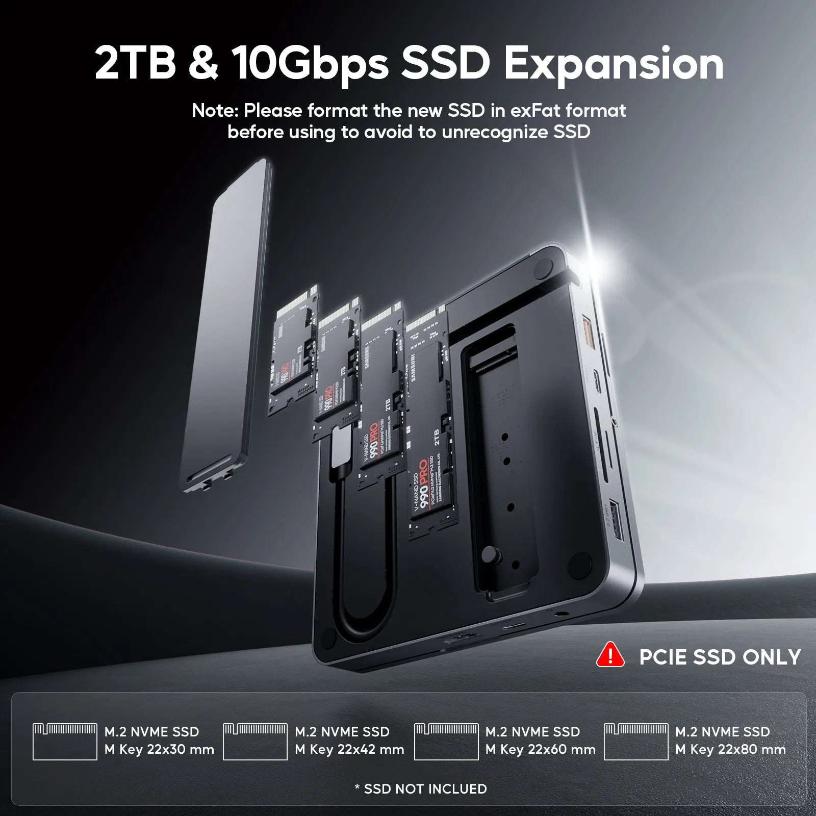 PULWTOP USB C Docking Station, With 4KHDMI, 100W PD Aluminum Hub with SSD Case, Foldable Stand Base for iPad