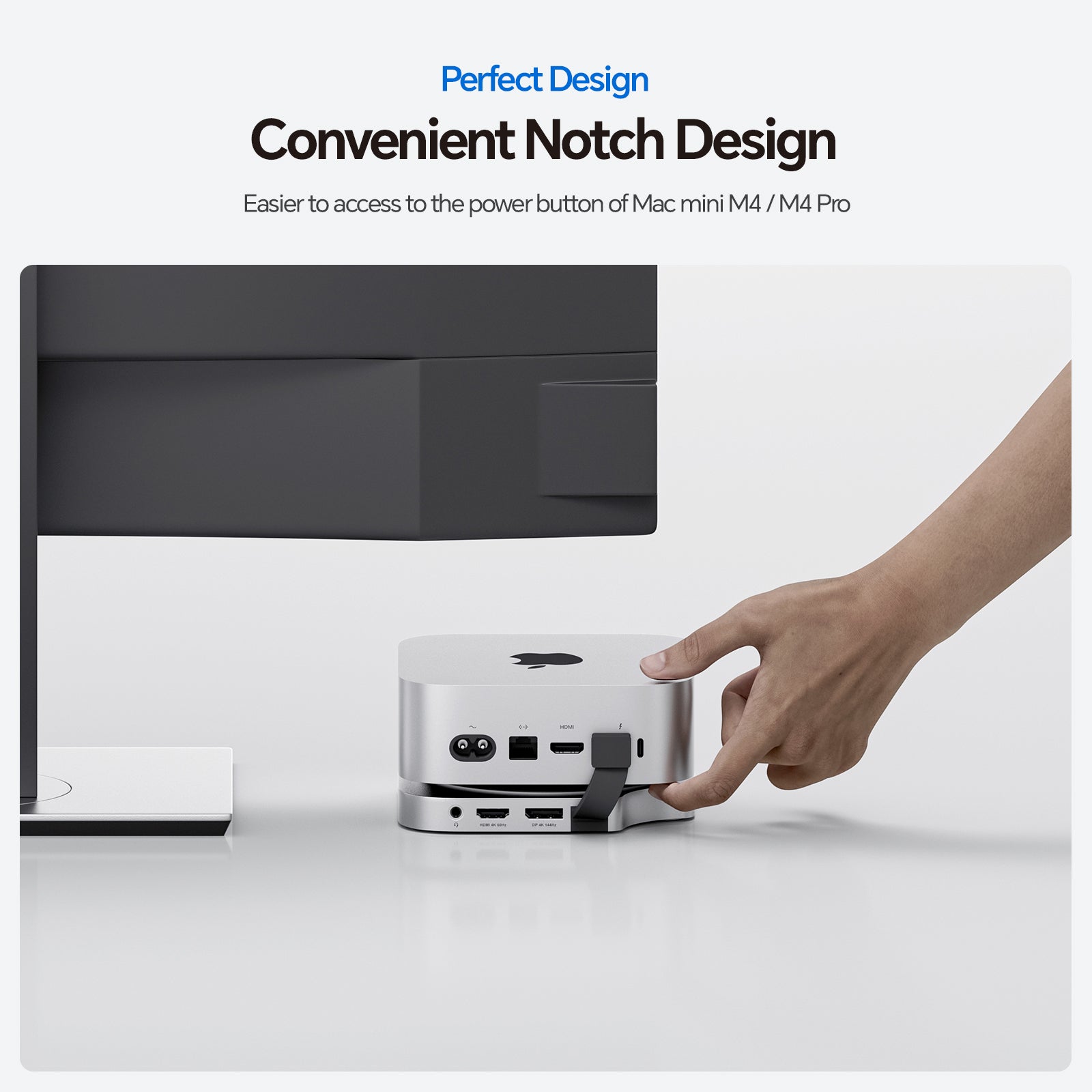 Mac Mini M4 Dock Stand with DP 4K 144Hz & HDMI 4K 60Hz, Mac Mini M4 Pro Hub with 4TB NVMe SSD Enclosure (SSD NOT Included), 3 USB A 2.0, SD/TF 3.0, 3.5mm Audio/Mic