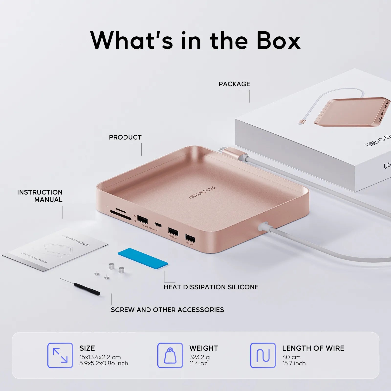 PULWTOP USB C Hub For iMac 24" M1/M3/M4 ( 7-in-1, M.2 SSD case, Pink)