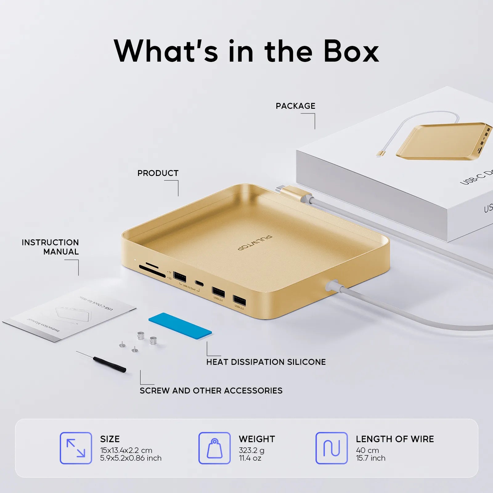 PULWTOP USB C Hub For iMac 24" M1/M3/M4 ( 7-in-1, M.2 SSD case, Yellow)