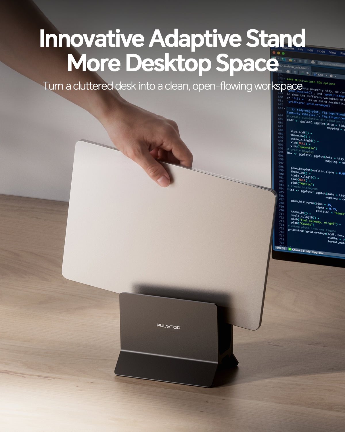PULWTOP Vertical MacBook Docking Station (11-in-1, HDMI, USB-C 10Gbps, M.2 NVME SSD case) Black