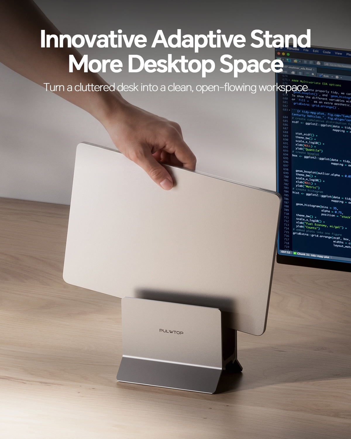 PULWTOP USB C docking station with vertical stand ( 11-in-1, HDMI, USB-C 10Gbps, M.2 NVME SSD case) Grey