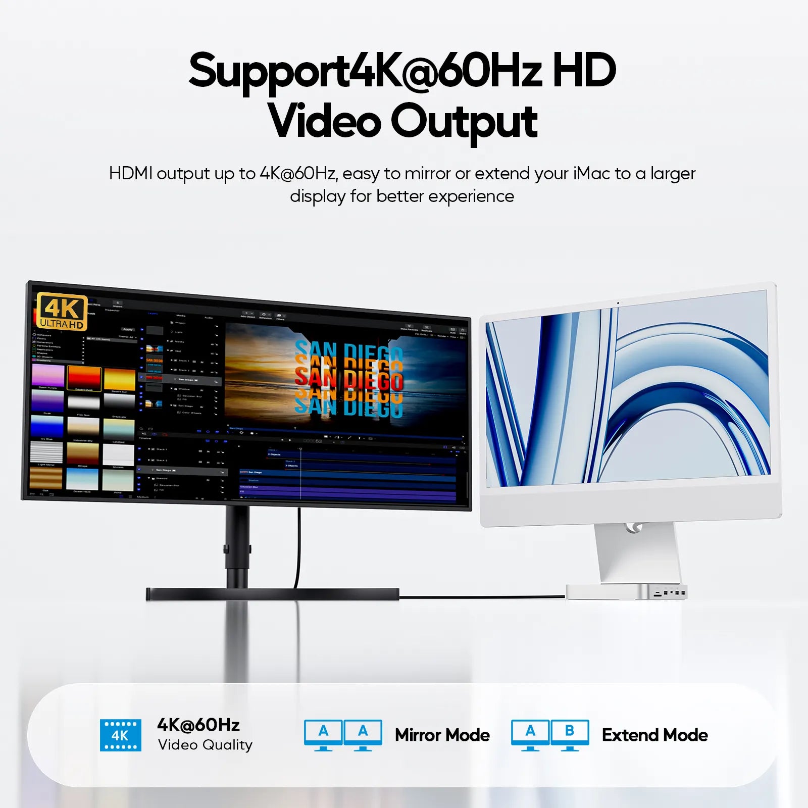 PULWTOP USB C Docking Station For iMac 24" M1/M3/M4 ( 11-in-1, M.2 SSD case, Silver)