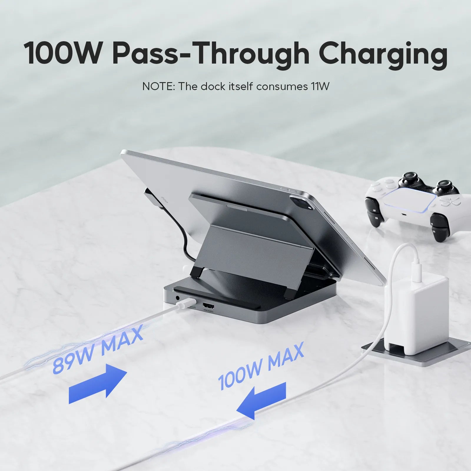 PULWTOP USB C Docking Station, With 4KHDMI, 100W PD Aluminum Hub with SSD Case, Foldable Stand Base for iPad
