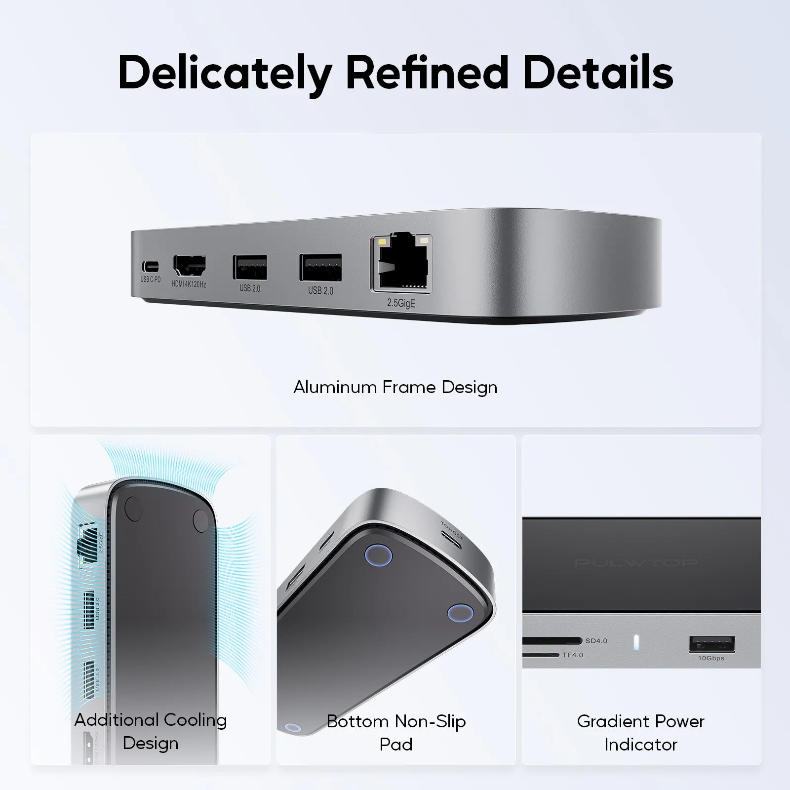 PULWTOP 9 in 1 USB C Mini Dock with 4K@120Hz/8K@30Hz HDMI, 2.5G LAN, 100W PD, USB A/C 10Gbps, SD/TF 4.0, with MacBook and Type c Laptops