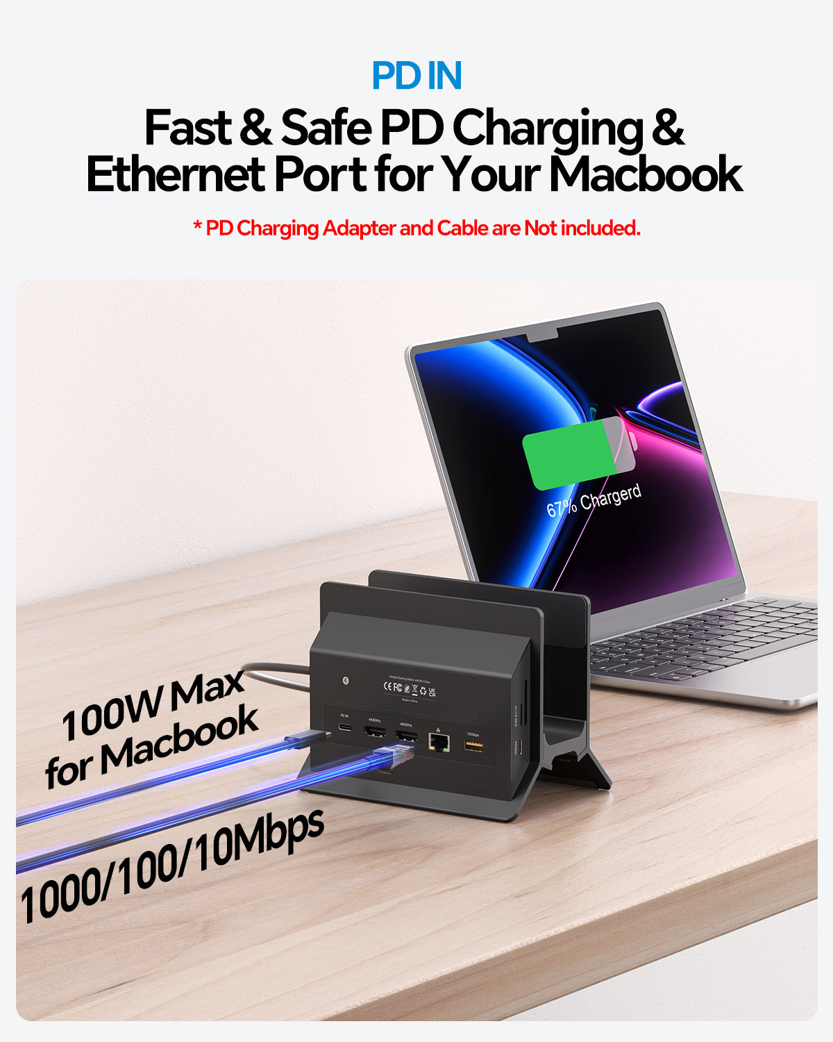 PULWTOP MacBook Docking Station Dual Monitor for MacBook Pro/Air M5/M4 (M.2 NVMe SSD Slot, 2 HDMI, 10Gbps USB A/C) - Black