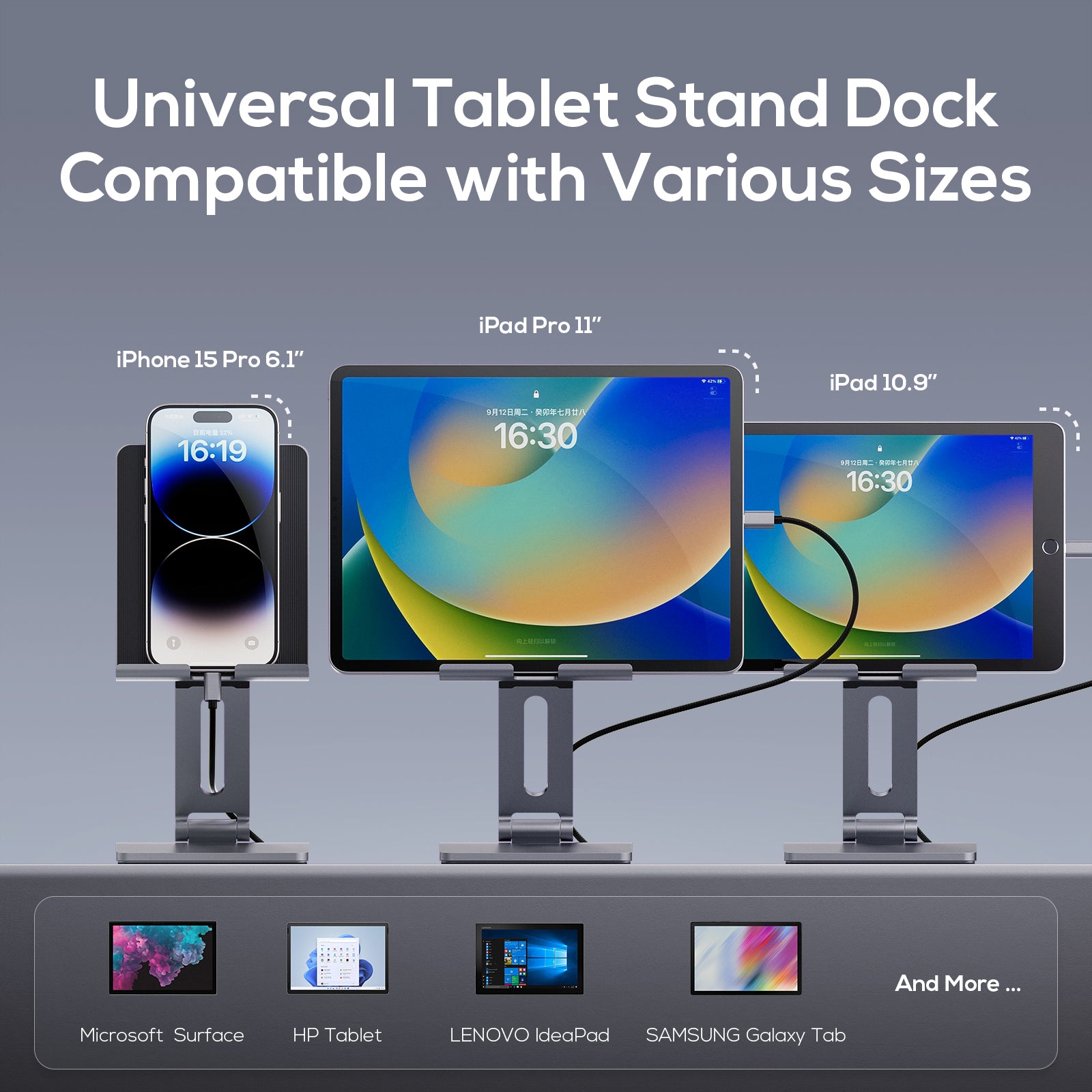 PULWTOP 6-in-1 USB-C-Hub mit faltbarem Tablet-Halter, geeignet für Pad/Pro/Surface/Huawei und andere USB-C-Tablets