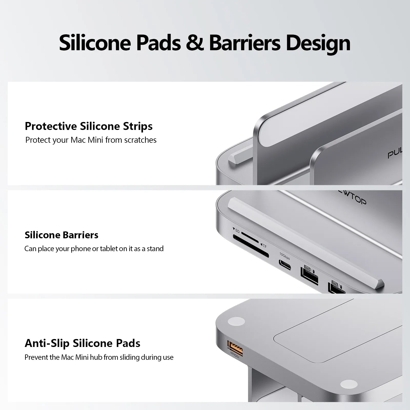 PULWTOP 8-in-1 Vertical Mac Mini Dock ,Mac Mini Hub Stand with M.2 PCIe NVMe SSD Enclosure