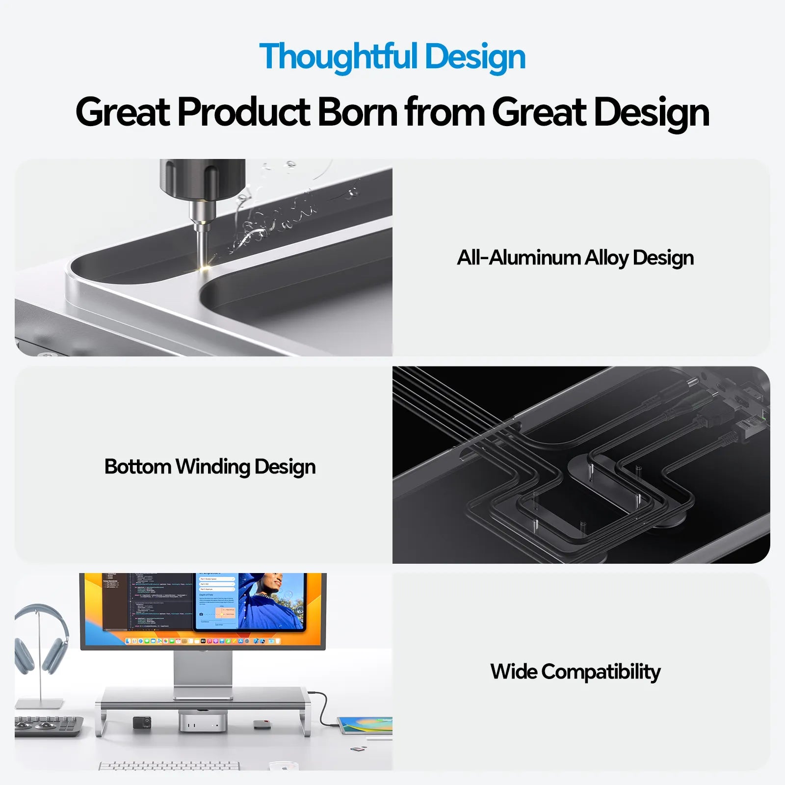 PULWTOP MacBook Docking Station, 13-in-1 Monitor Stand USB C Docking Station with USB A/C Ports (Data & 60W Max Charging), 4K@60Hz HDMI, SD/TF card slots, Ethernet for Macbook, MacMini, Windows Laptop
